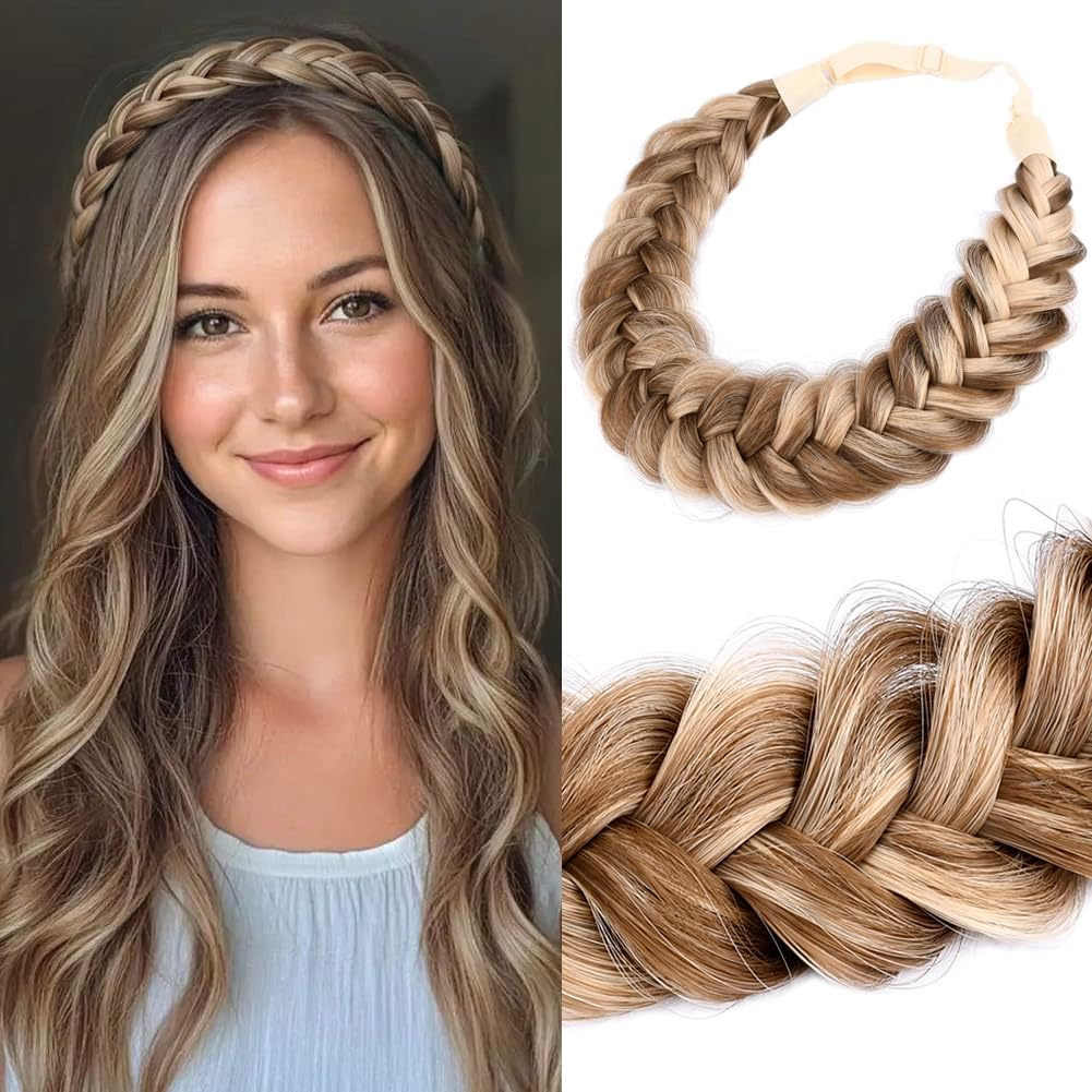 Gledola Messy Synthetic Hair Braided Headband Classic Chunky Wide Braided Headband (Highlighted) image number 2