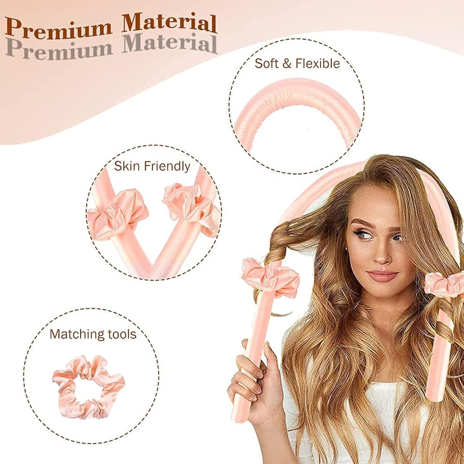 Heatless Curlers Headband，Hair Curlers No Heat，Silk Hair Curler，Heatless Hair Curlers，Heatless Curling Rod Headband，Hair Wrap Curler，Heatless Curls Headband，Silk Hair Curler，With Two Hair Ties image number 4