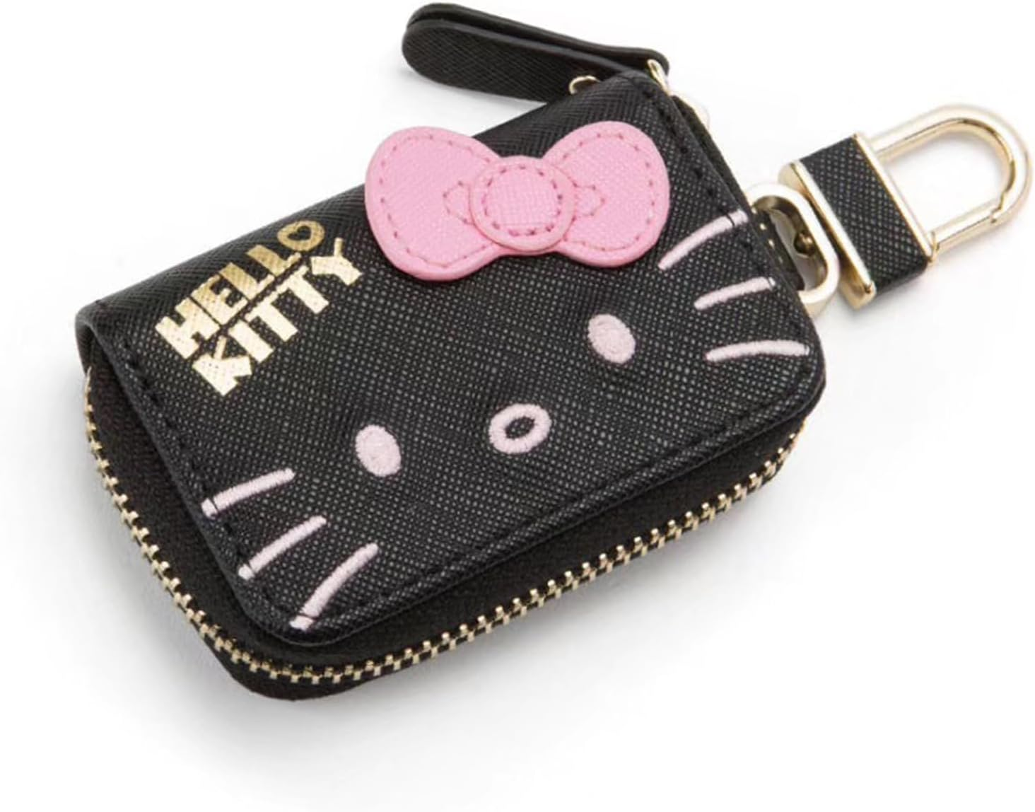 Cute Car Remote Key Case, PU Leather Car Key Holder Ring Box, Metal Hook Zipper Embroidered Bag, for Women and Men