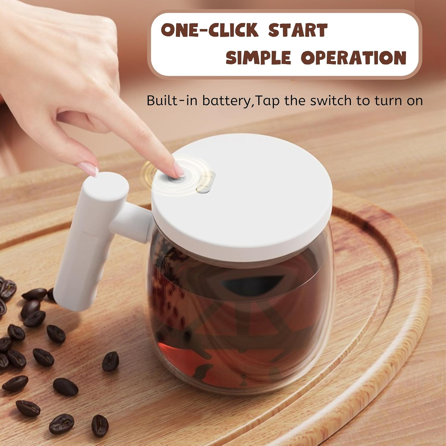 Electric High Speed Glass Self Stirring Coffee Mug with Lid, Rechargeable Automatic Mixing Cup Spinning Mug, Self Stir Mug with Detachable Stirring Rod for Home Office Travel (Rechargeable) (Khaki) image number 3