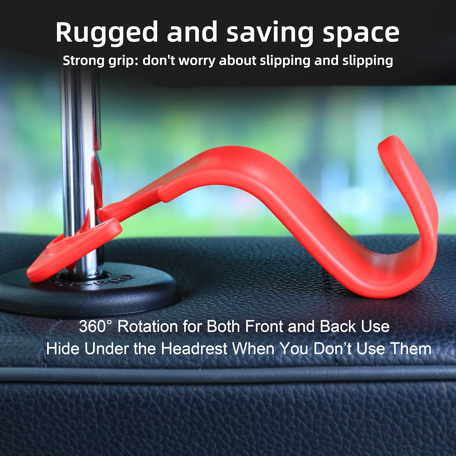 Amooca Car Seat Headrest Hook 4 Pack Hanger Storage Organizer Universal for Handbag Purse Coat Universal Fit Vehicle Car Red with Clip image number 5