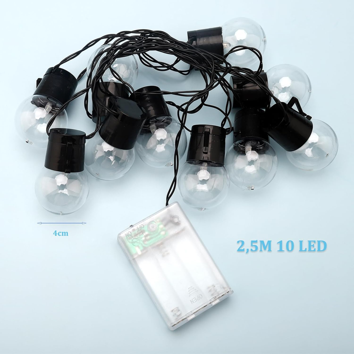 ENLACE LED Fairy Lights Bulbs, 2.5 M, 10 LED Transparent Light Bulbs, Fairy Lights, Battery Operated, Warm White Ball Fairy Lights for Bedroom, Camping, Balcony, Christmas Decoration image number 4
