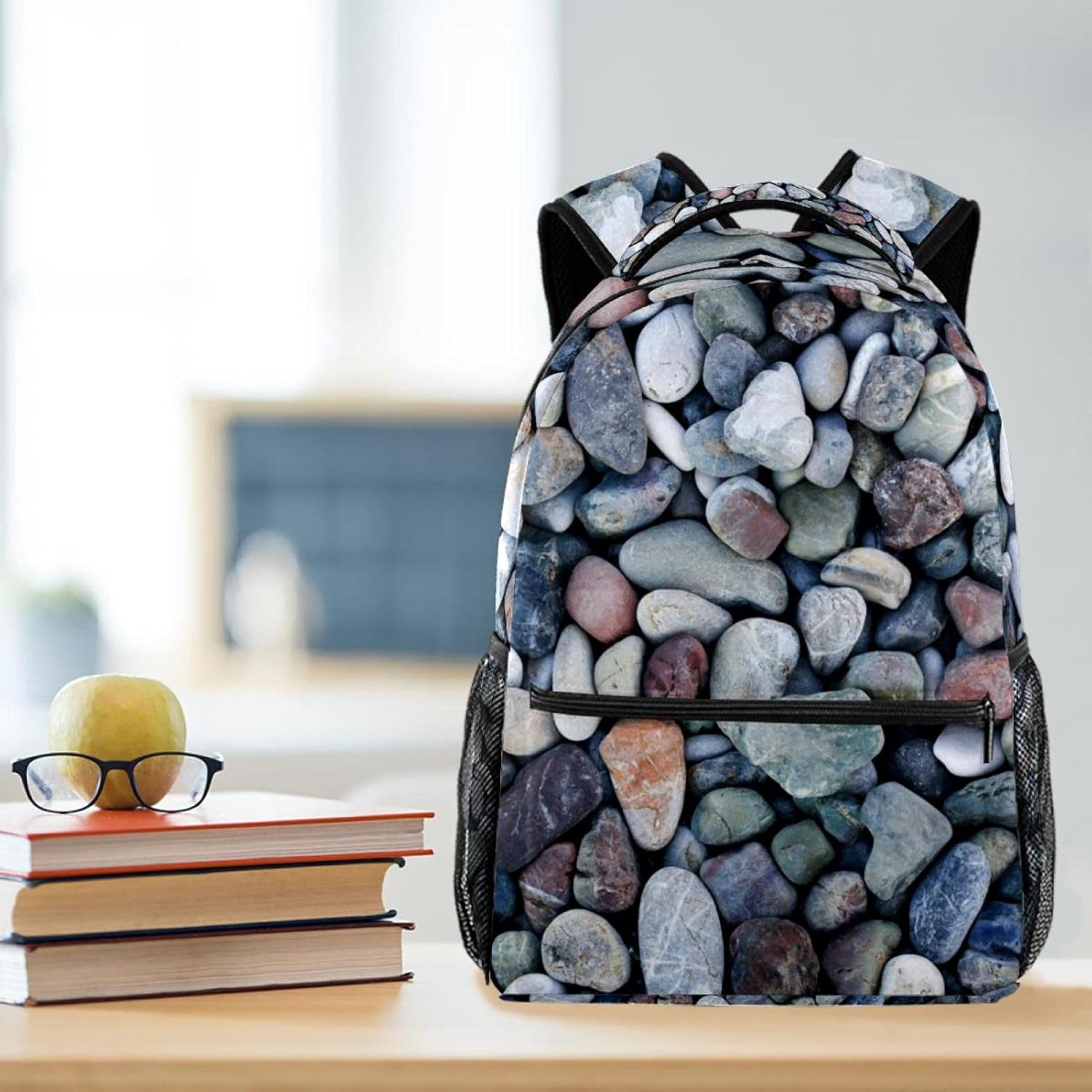 Round Sea Stones Pebbles Backpack Students Shoulder Bags Travel Bag College School Tote Backpacks