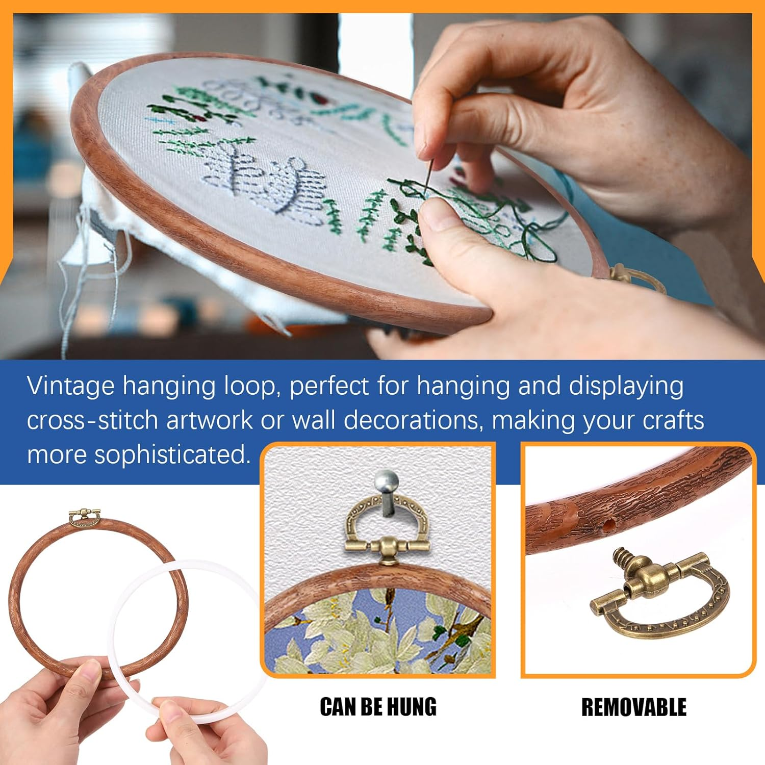 Glarks 4Pcs Embroidery Hoops Set Imitated Wood Display Frame, Circle/Oval/Octagon Reusable Cross Stitch Hoop Ring Ideal for Art Craft DIY Sewing and Hanging Ornaments Decor
