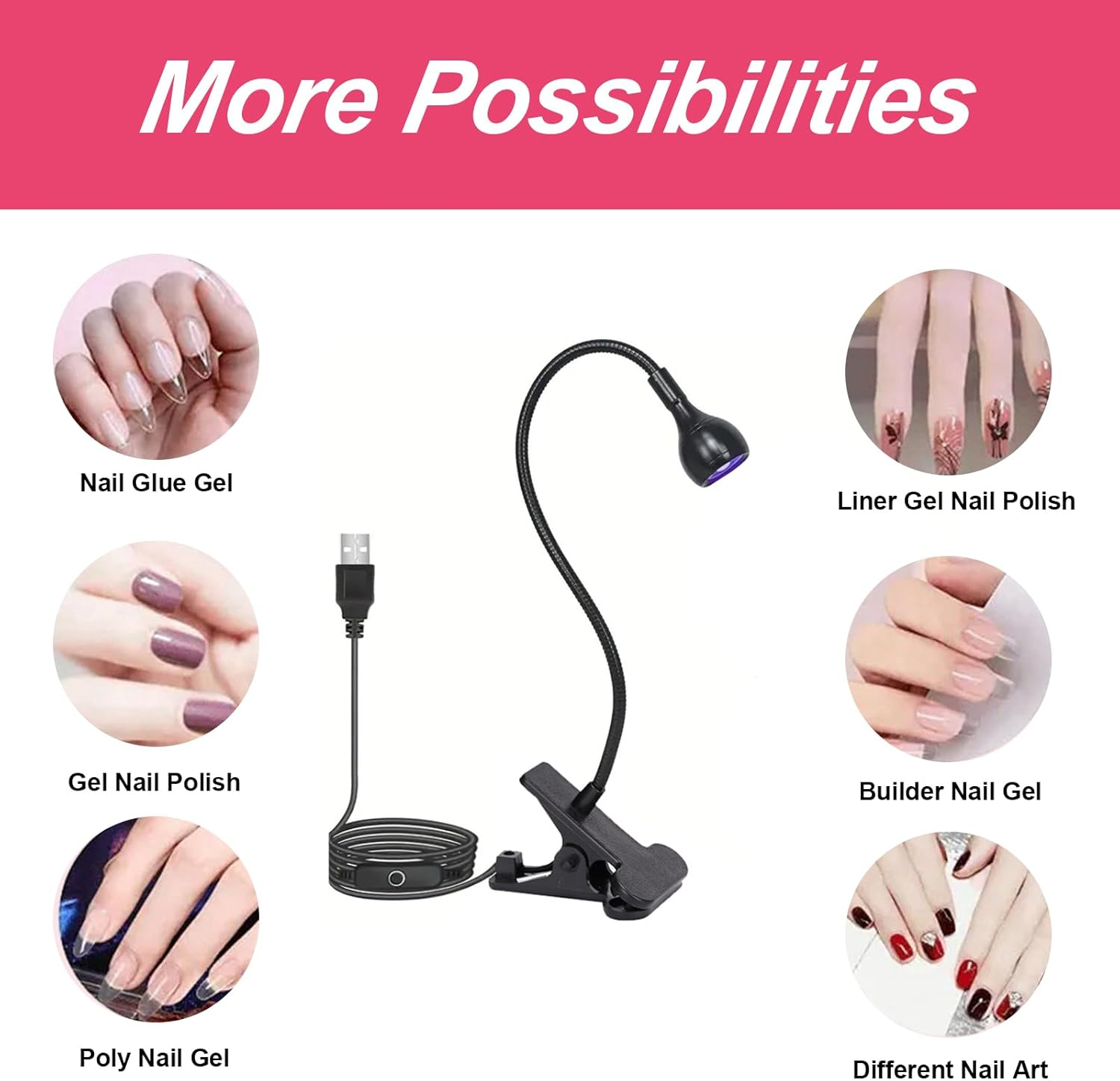 Flash Cure Nail Lamp, Light Uv Led Nail Art Gooseneck Led with Black Gooseneck Tube Portable Clip-On Flexible Table Lamp