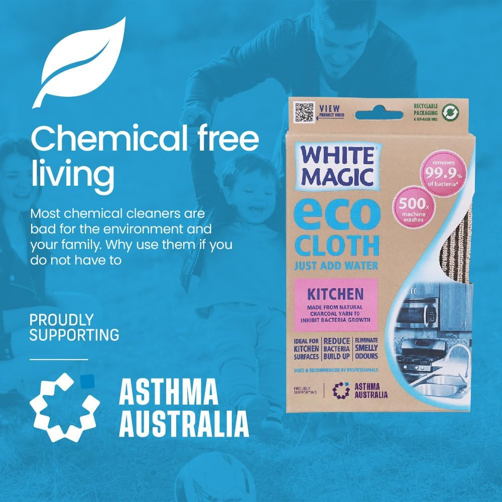 White Magic Eco Cloth Kitchen &ndash; 32 X 32 Cm, Charcoal Yarn Inhibits Bacteria, Chemical-Free Cleaning with Just Water, Picks up 99.9% of Bacteria, Machine Washable up to 500 Times image number 4