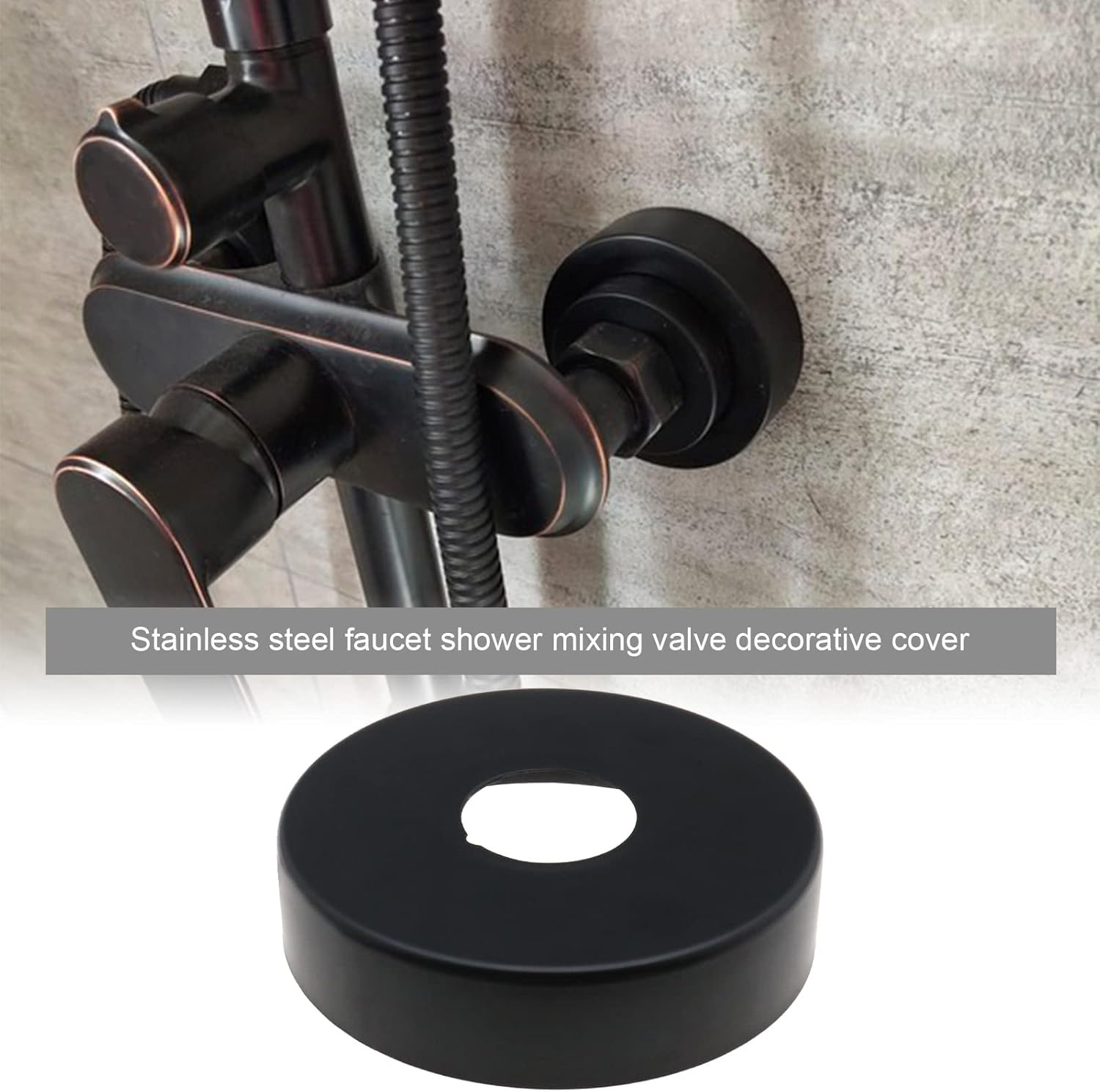 SING F LTD 2 Pieces Radiator Pipe Cover Set in Black Stainless Steel with Double Sided Baking Varnish Covers Pipe Collars Pipe Covers for Faucets Showers Angle Valves