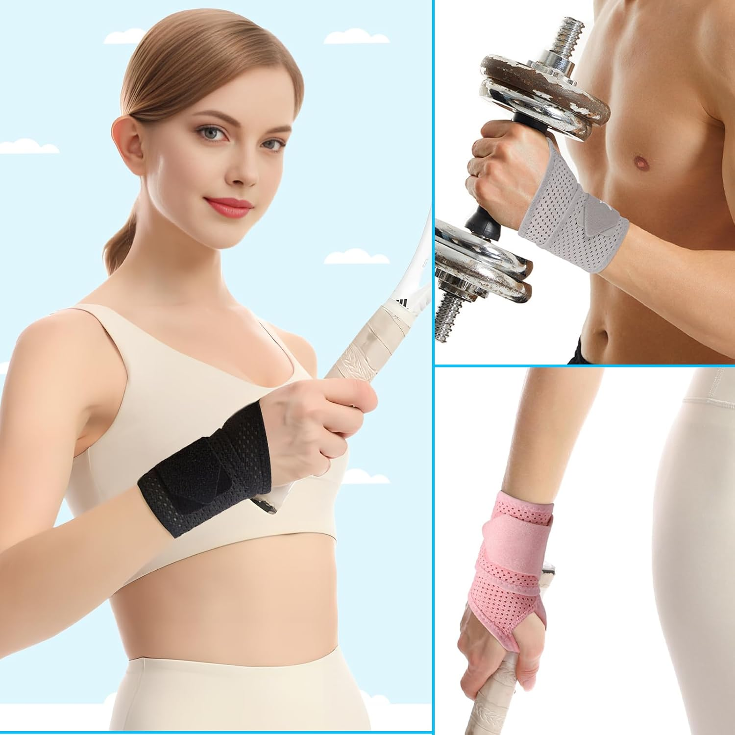 Wrist Bandages Fitness, Breathable Bandage Wrist for Wrist Sprains for Tendonitis or Sports for Left or Right Hand (Black) image number 3