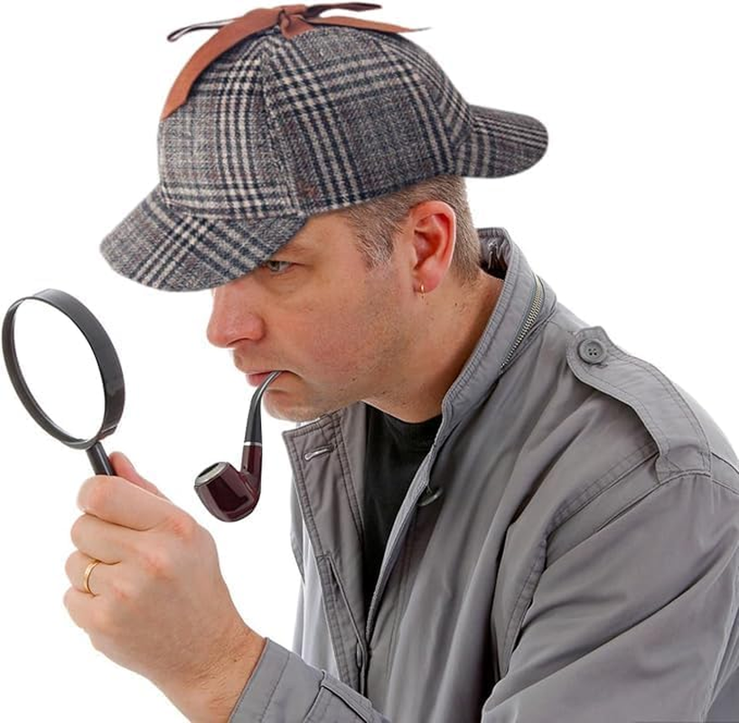 Detective Fancy Dress Accessory Set Magnifying Glass Pipe Deerstalker Hat Victorian Detective Sherlock Costume Kit for Halloween Party Accessories 3 Pcs image number 2