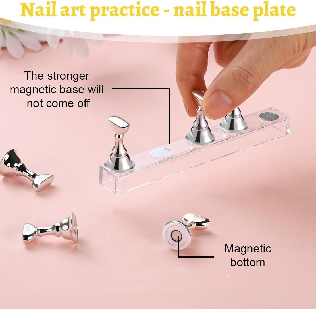 JEYORZY Set of 2 Nail Stands, DIY Nail Art Set, Press on Nails Set, Display Nail Practice Stand, Magnetic Nail Tips Holder, DIY Nail Art Stand, Comes with 200 Stickers image number 1