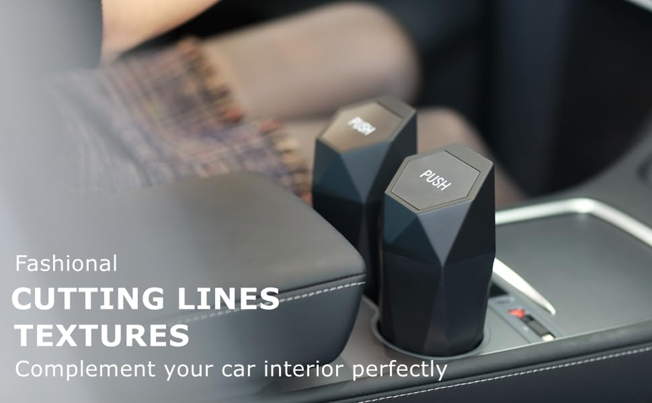 Ginsco Car Trash Can with Lid, 2 Pack Cup Holder Garbage Can for Car, Garbage Bin Cars Accessories for Interior, Leakproof Small Trash Bin, Mini Trash Can for Cars, Home, Bedroom, Office(Black) - 2, Blue image number 2