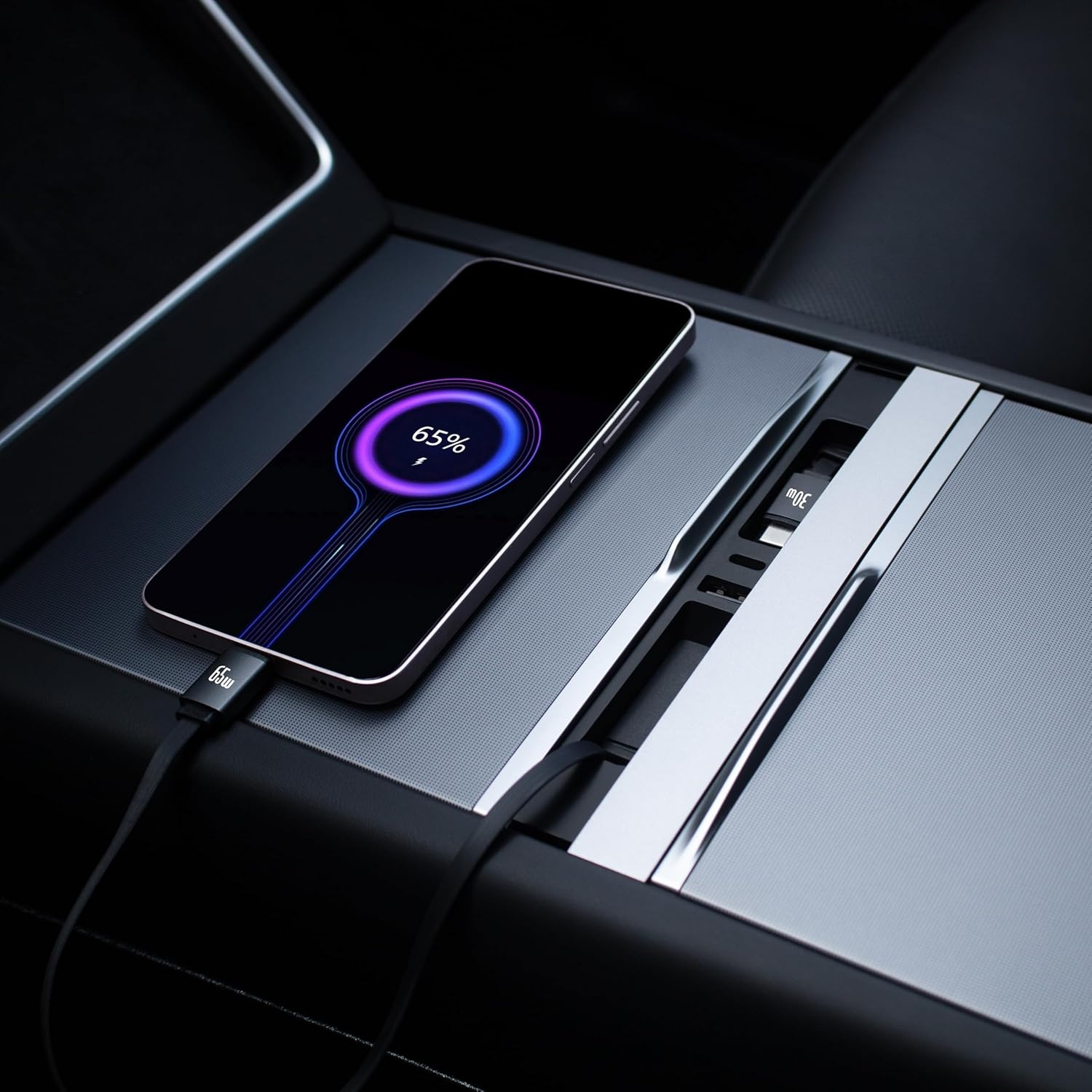 Car USB Hub Charger for Tesla with 2 Type-C Retractable Cables for Model Y Juniper 2025-2026 & Model 3 Highland 2024-2025,Total 140W Center Console Phone Charger Docking Station Accessories image number 5