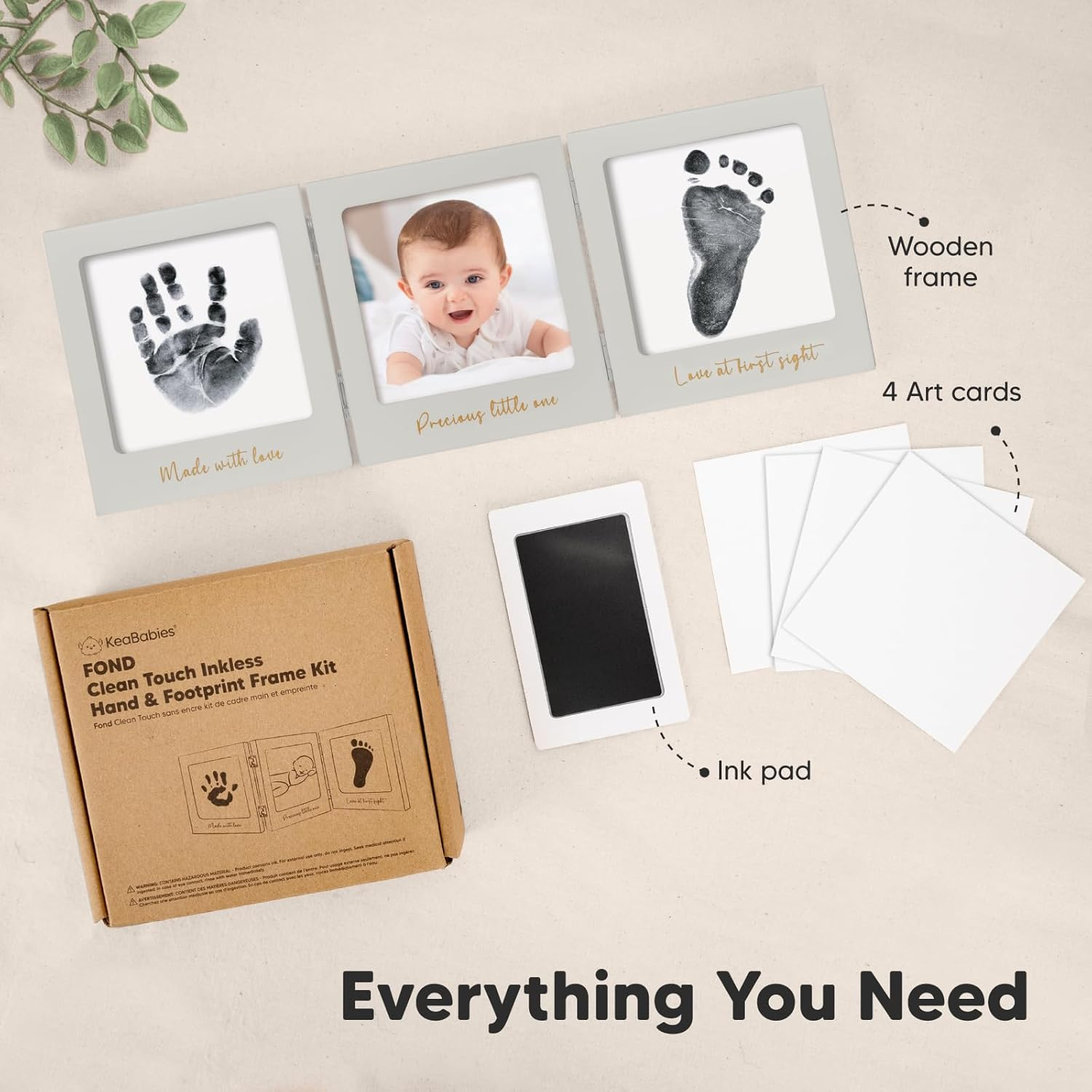 Inkless Baby Hand and Footprint Kit for Newborn - Baby Footprint Kit Maker, Baby Keepsake Picture Frame, Baby Shower Gifts, Pet Paw Print Kit, Clean Touch Baby Inkless Print Kit (Cloud Gray/Gold) - Cloud Gray/Gold image number 2