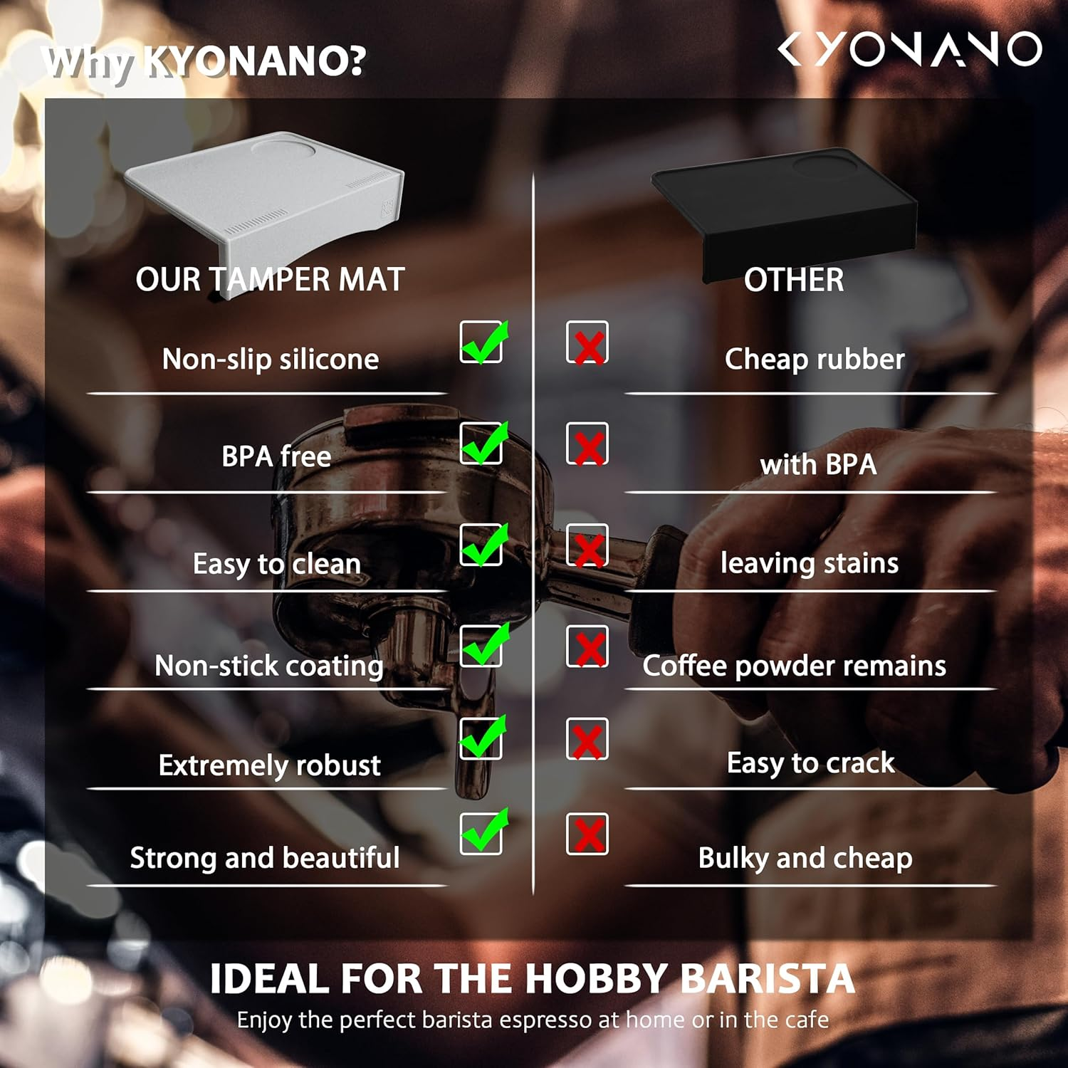 KYONANO Coffee Tamper Mat - Food Safe Silicone Expresso Tamping Mat - Espresso Accessories for Barista, Home Coffee Bar, Kitchen Office Bar Worktop image number 5