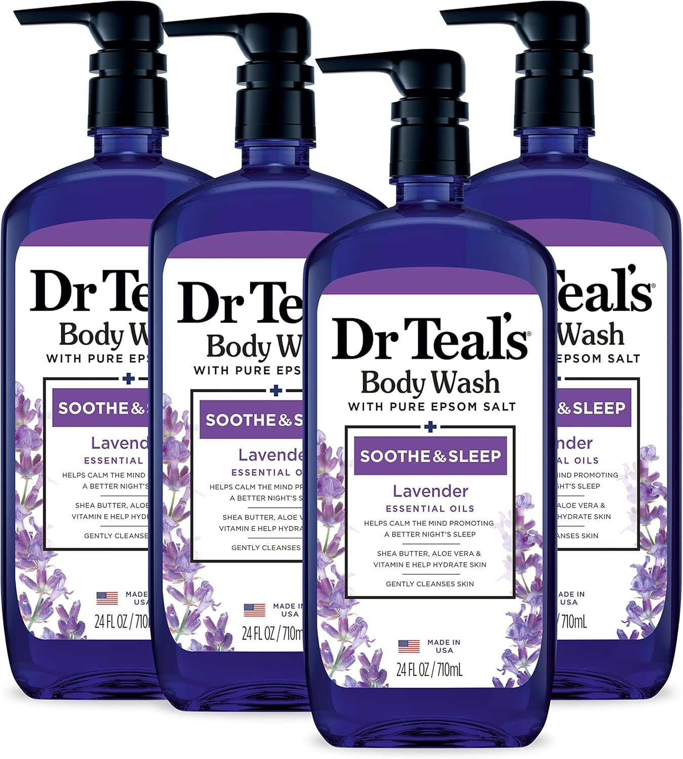 Dr Teal'S Body Wash with Pure Epsom Salt, Soothe & Sleep with Lavender, 24 Fl Oz (Pack of 4) image number 1