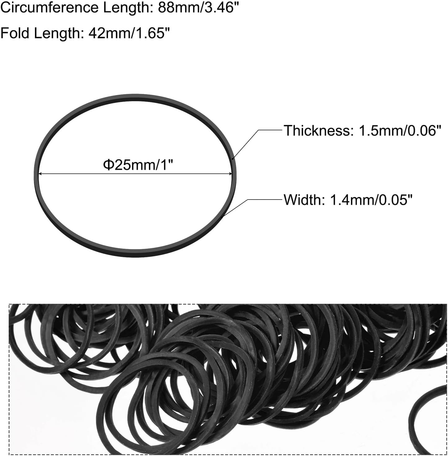 150 RUBBER BANDS #3149 LARGE SIZE BLACK 1" 26Mm image number 2