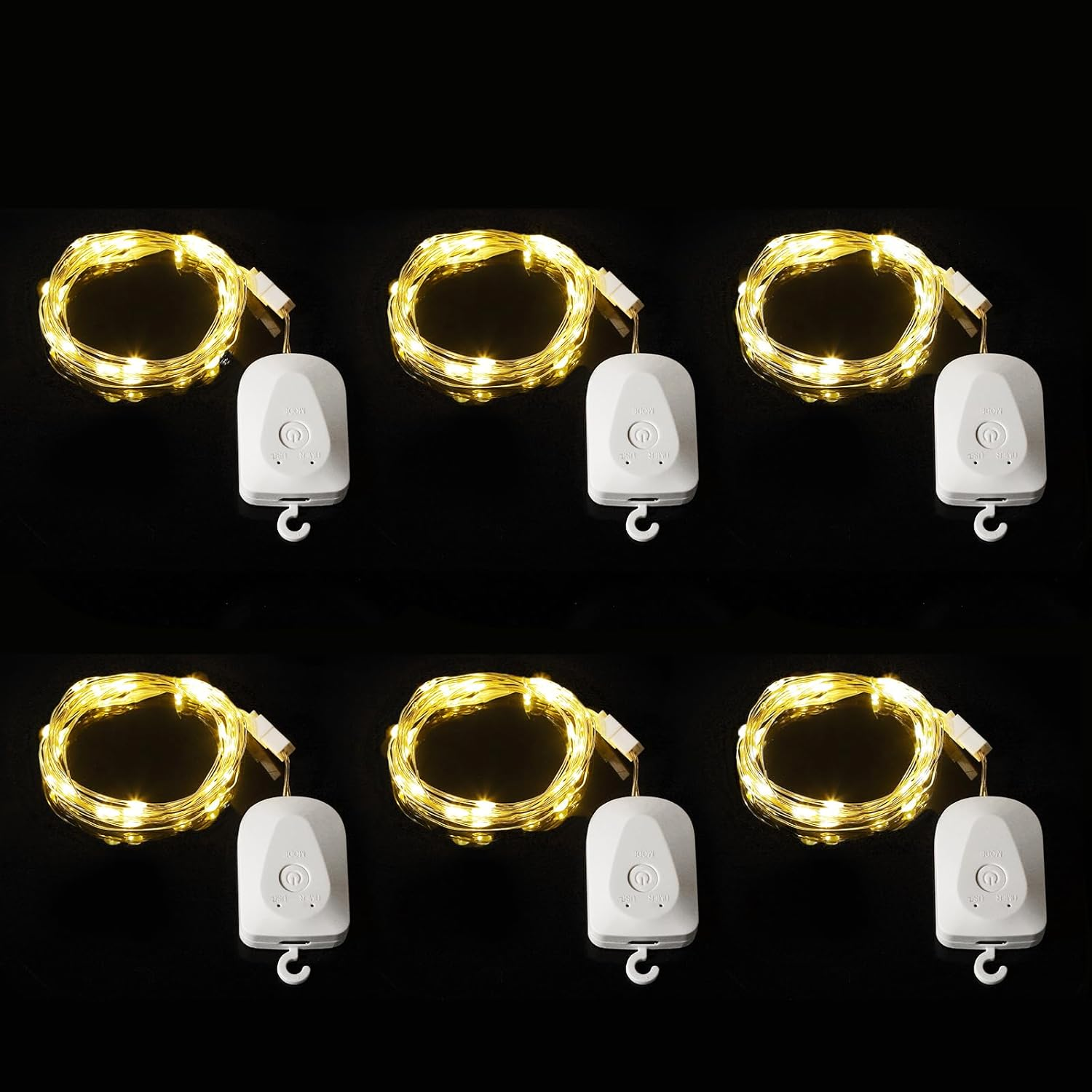 Yizhet Pack of 6 Rechargeable Fairy Lights with Removable Battery Box, Timer 3M 30 LED, IP65 Waterproof for Indoor/Outdoor, Christmas, Garden, Wedding (Warm White) image number 1