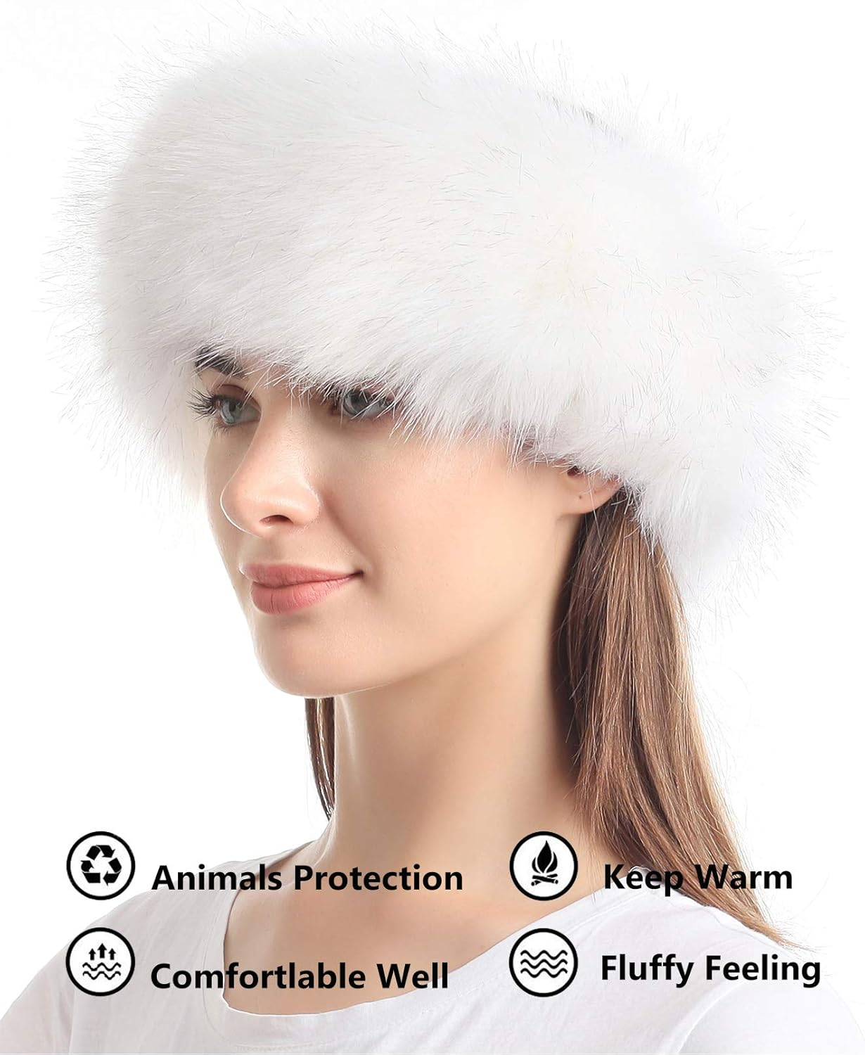 Faux Fur Headband with Elastic for Women'S Winter Earwarmer Earmuff - Black With Kgb image number 3