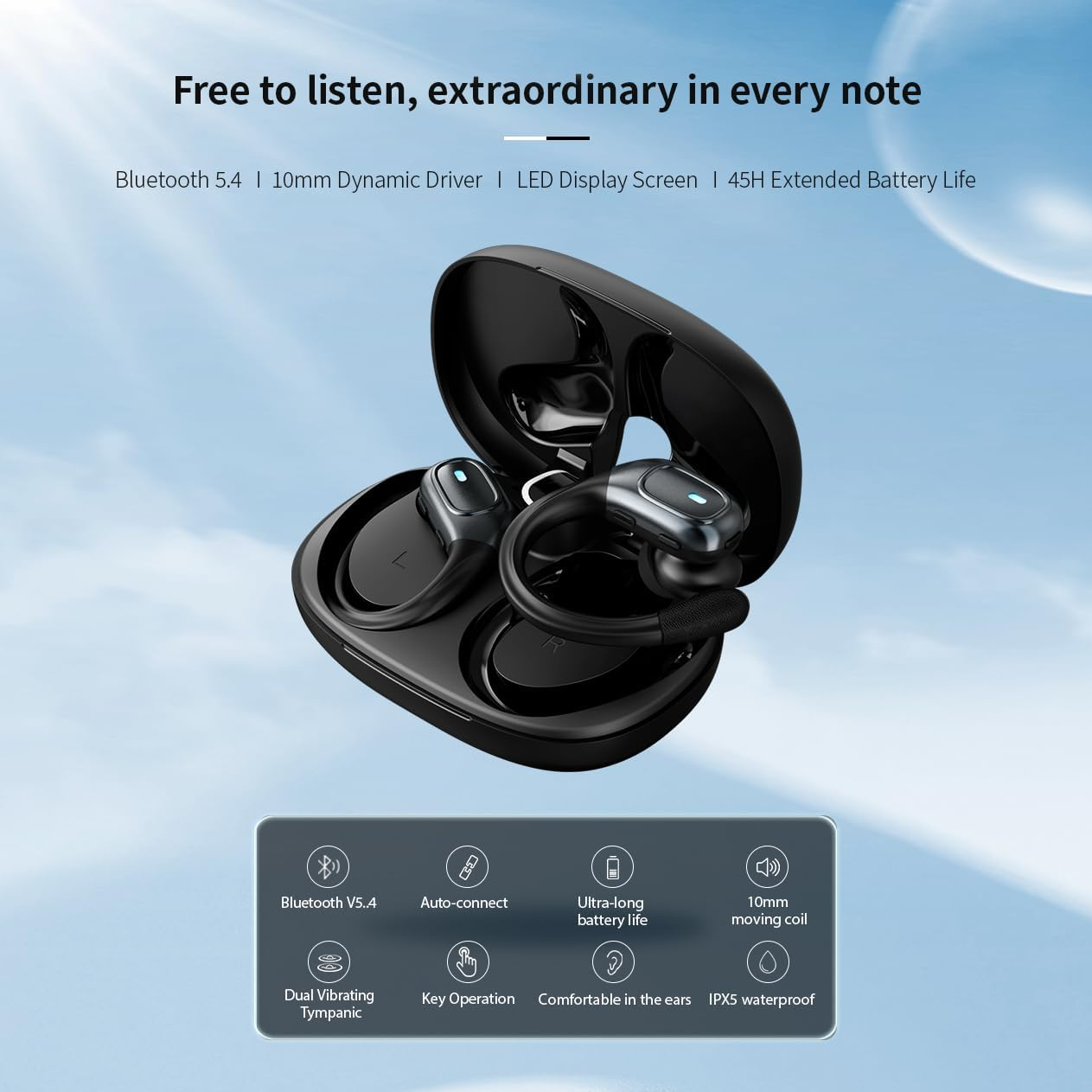 PORTENTUM Bluetooth Sports Headphones - LED Indicator - DNS Noise Reduction - 50H Battery - Bluetooth 5.4 - Waterproof In-Ear with Integrated Controls - Hifi Bass - Comfortable Fit - USB-C image number 2