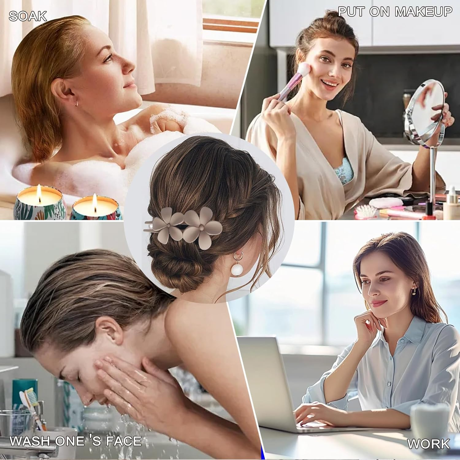 Xanthelle Women'S Hair Clip, Elegant Frosted Flowers Hair Clips with Duck Beak Design, Flat Hair Clips for Women, Hair Clip, Hair Clip, Everyday Decoration image number 5