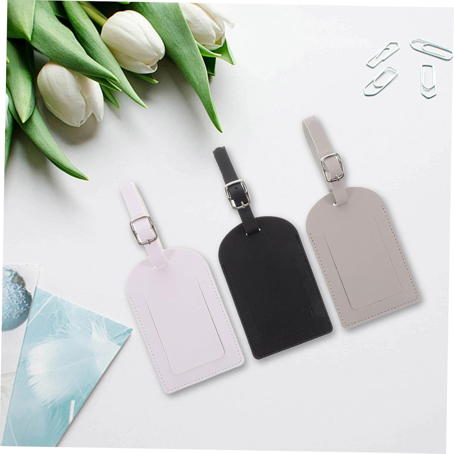 GAROZATION 3Pcs Pu Leather Luggage Tags for Suitcases Privacy Protection Travel Bag Labels Classic Baggage Id Tags for Travel image number 5