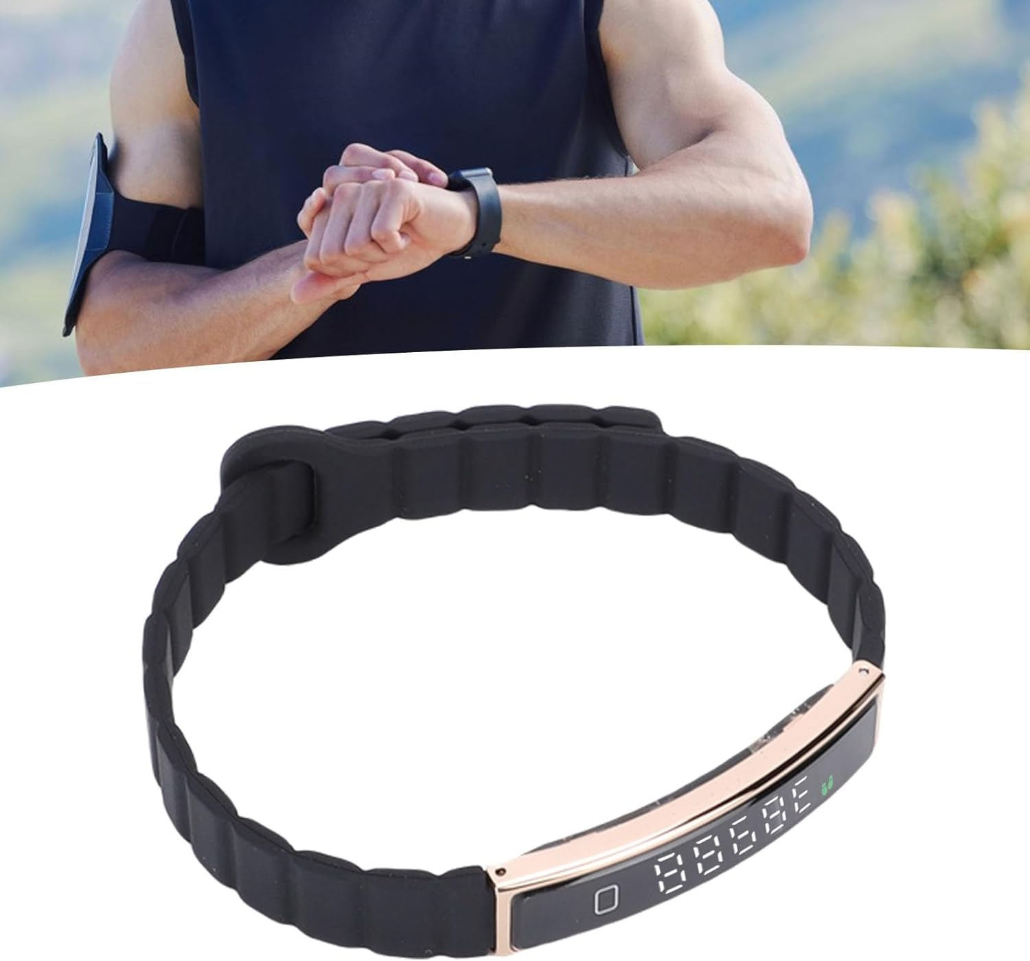 SENECESLI Smart Bracelet, Wearable Activity and Fitness Tracker Band,Support a Wide Range of Exercise Modes, Waterproofing Design,Automatic Monitoring Wearable Fitness Tracker Comes (Gold) - Black image number 2