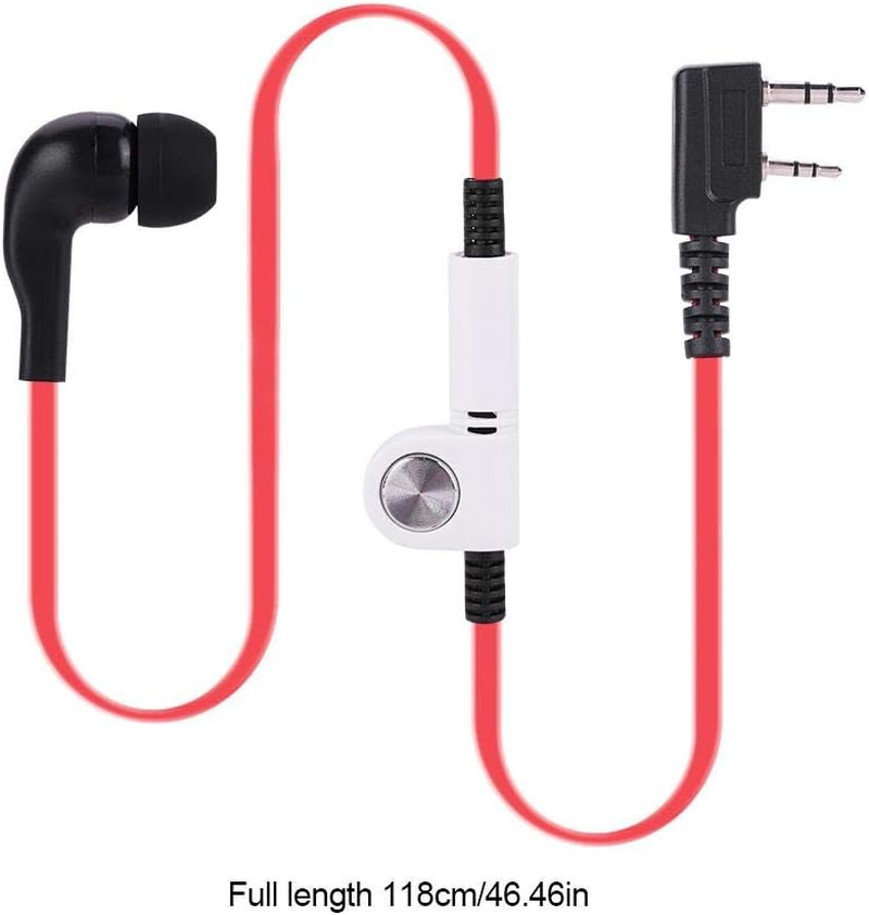 Bewinner Walkie Talkie Headset, 2-Pin K Headphones Headset with PTT Microphone for Walkie Talkie Wireless Head K Suitable for Police Officers, Hotel Guardians (Red)