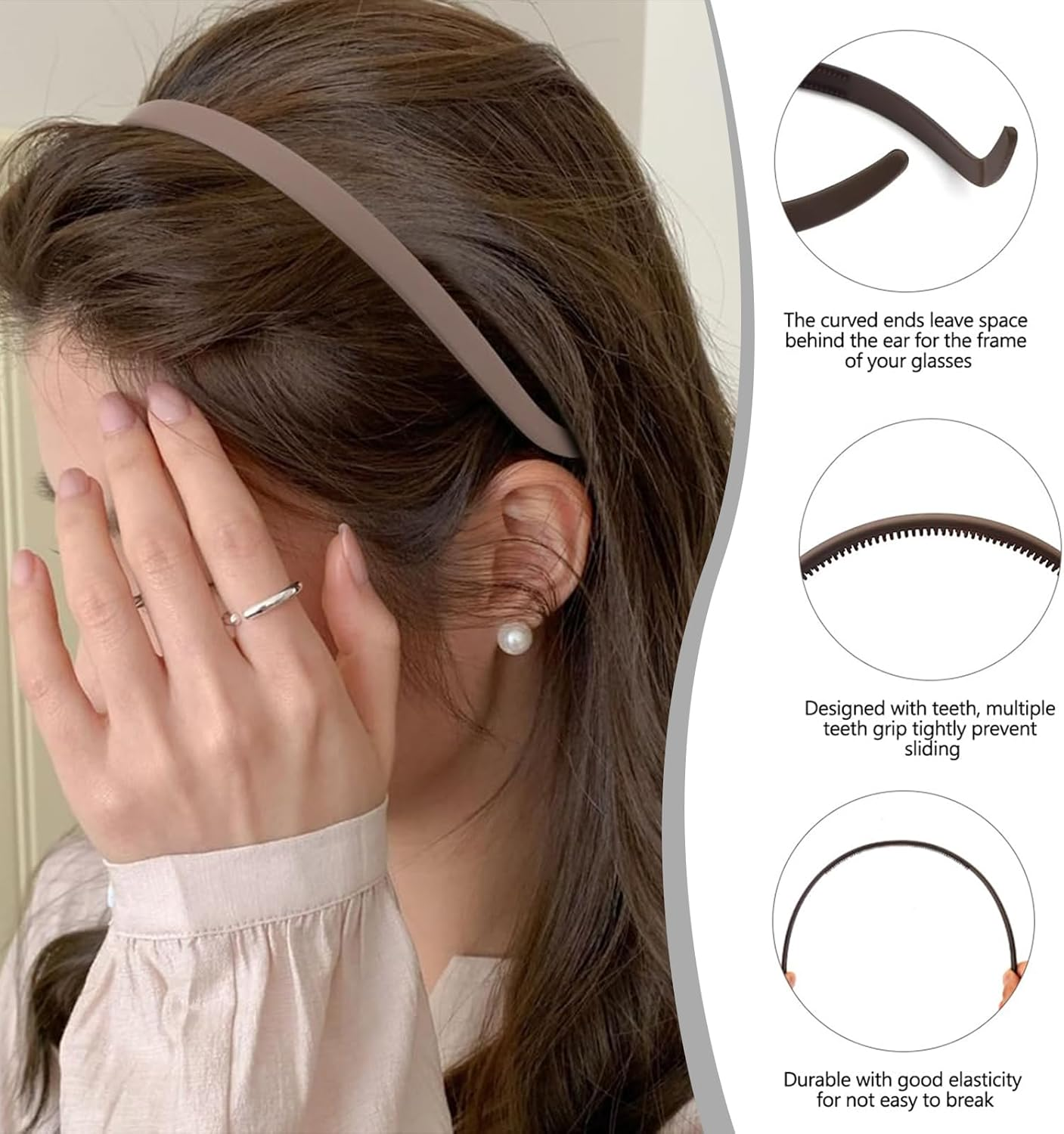 Evadollina Pack of 4 Trendy Headbands, Women'S Headbands, Headband, Hair Band for Glasses Wearers, Comfortable Square Sunglasses Headband image number 1