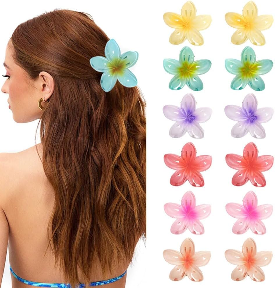 HSAJS Pack of 12 Egg Flower Hair Clips for Women Girls Thick Thin Hair Bohemian Hawaiian Hair Clips Hair Styling Hair Claw Beach Party Pool Holiday Accessories