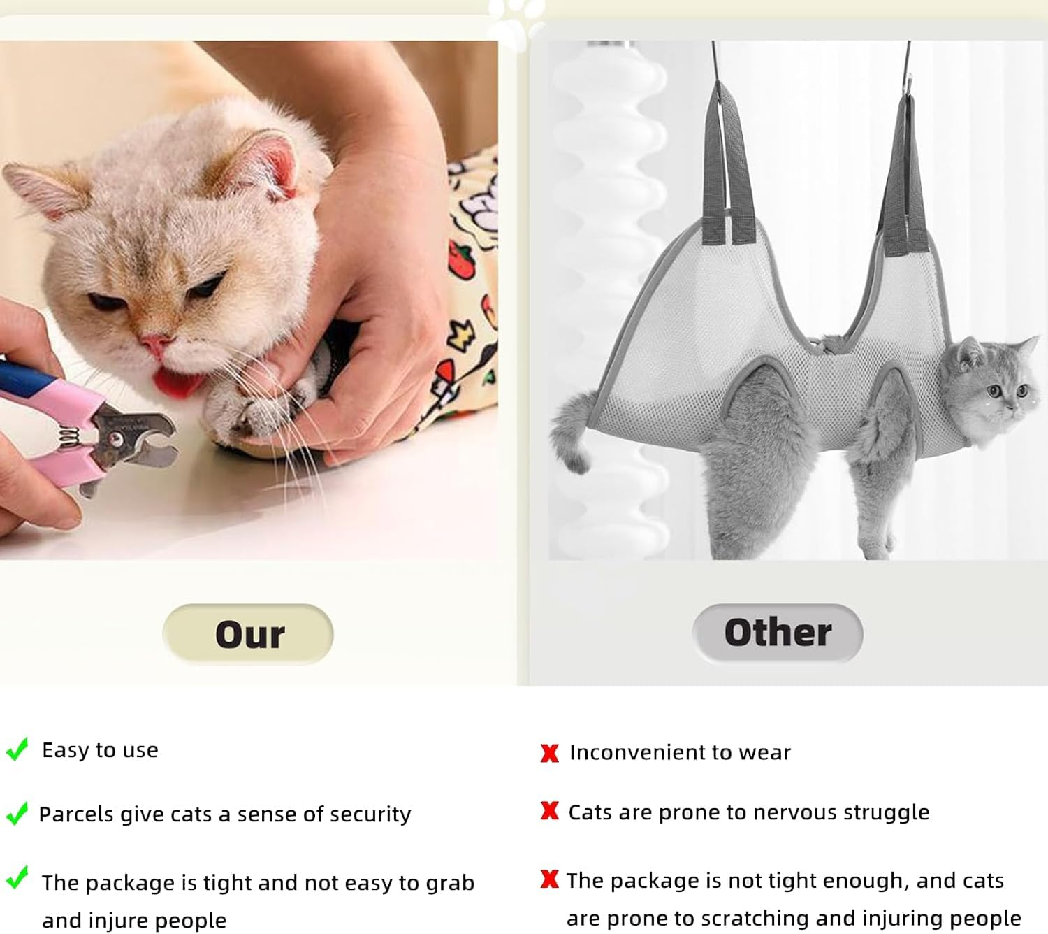 BEANPRECOY Cat Grooming Wrap Self-Adhesive Anti-Scratch Swaddle for Stress Free Nail Trimming, Medication & Bathing Secure Style Pet Restraint Bag for Cats & Kittens image number 4