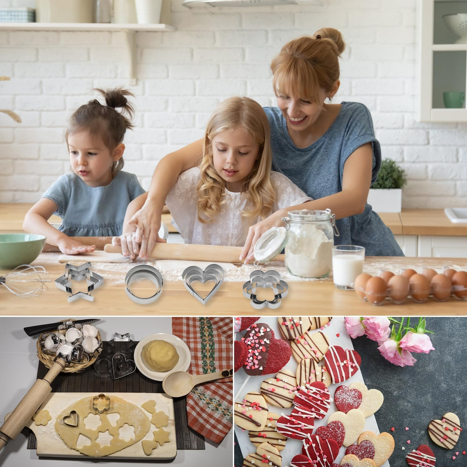 Cookie Cutters Set, Fyvaido 12Pcs Metal Cookie Cutters, Heart, Star, Round, Flower Cookie Cutters Shapes Baking Set Biscuit Stainless Steel Molds Cutters for Baking image number 6