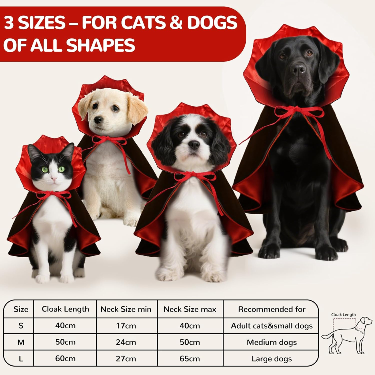 HSSPYY Halloween Dog Cape M (50Cm) &ndash; Vampire Cloak with Stand-Up Collar for Medium Dogs, Double Secure Fit (Neck & Chest), Durable & Comfortable Costume for Halloween Parties & Photos image number 6