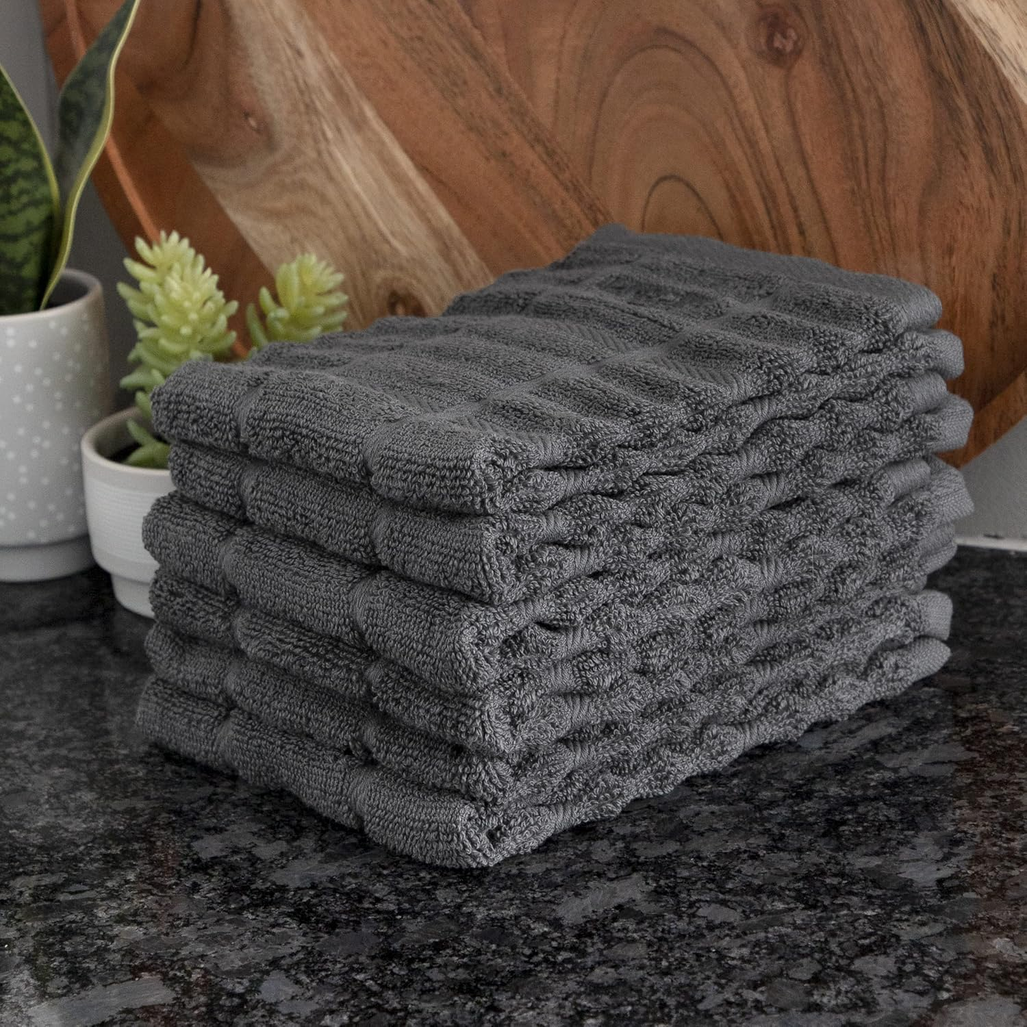All-Clad Premium Dish Cloths (6-Pack), 13" X 14", Highly Absorbent, Super Soft, Long-Lasting Terry-Loop Weave 100% Turkish Combed Cotton Hand Towels, Bar Towels for Washing Dishes, Pewter - Black image number 6