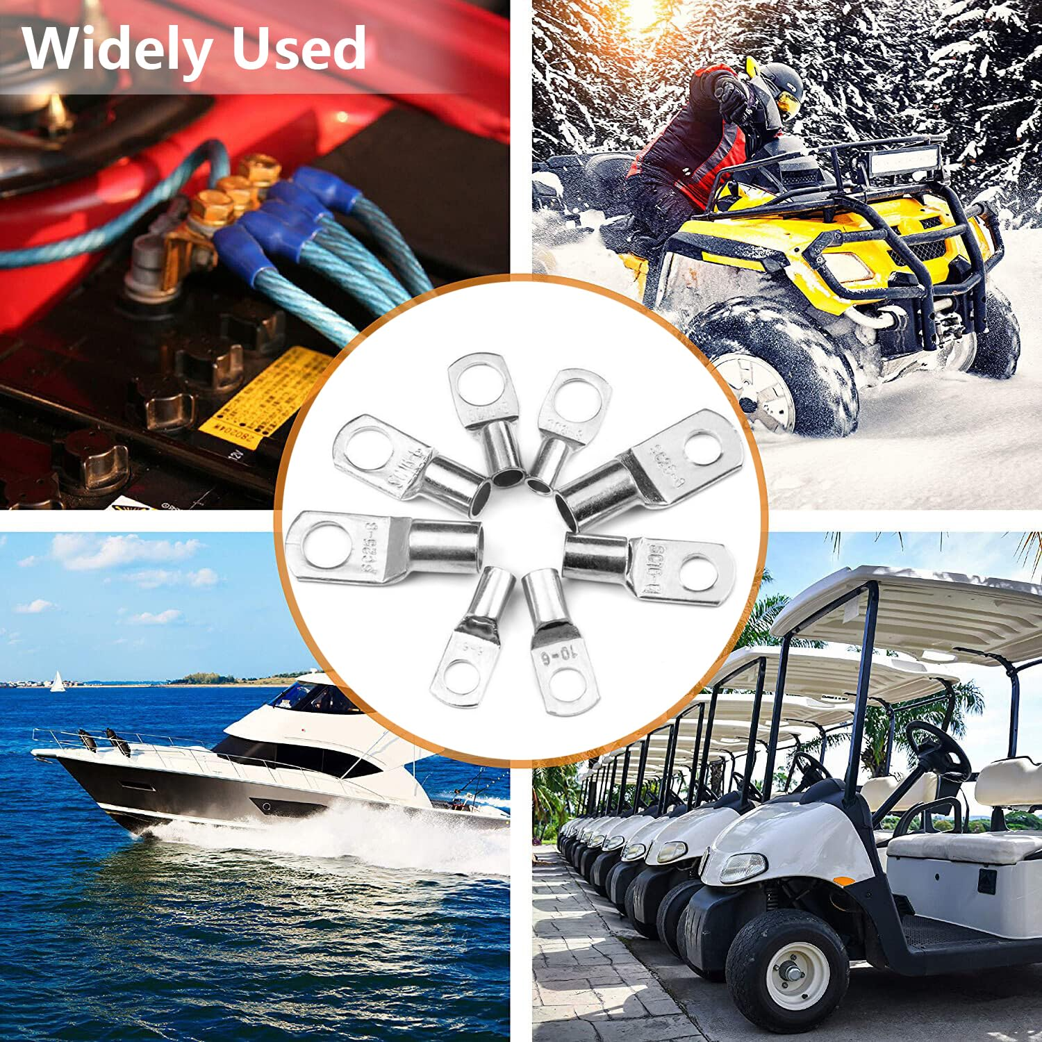 120PCS Heavy Duty Tinned Battery Cable Ends, 10~70Mm&sup2; Copper Eyelets Tubular, Wire Lugs Ring Terminals Connectors with Spy Hole Assortment Kit image number 3