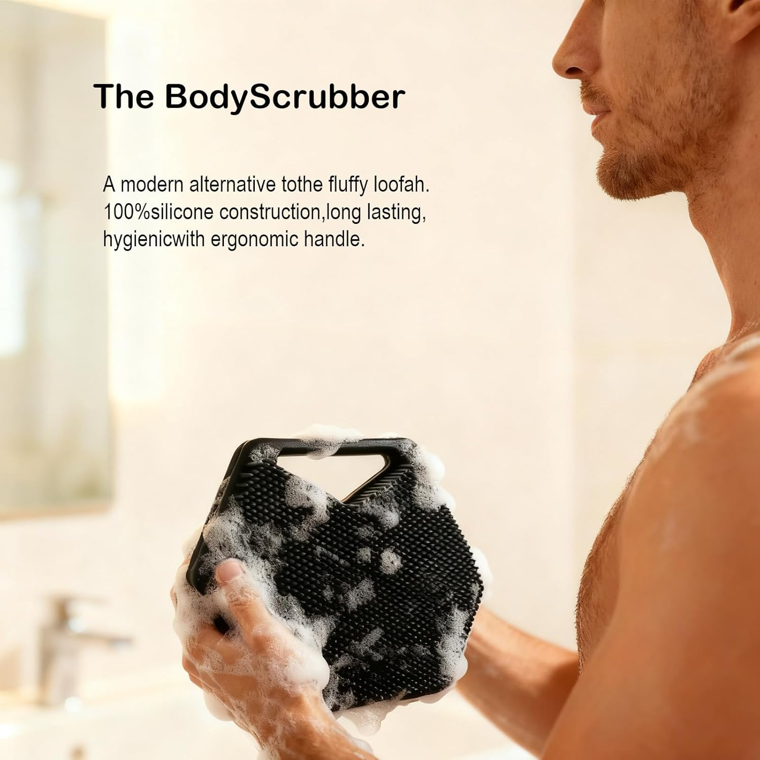 Loimon Premium Silicone Body Scrubber - Deep Cleansing & Exfoliating Bath Brush with Ergonomic Handle, Long Lathering Bristles for Gentle Skin Invigoration, Hygienic & Easy Clean image number 4