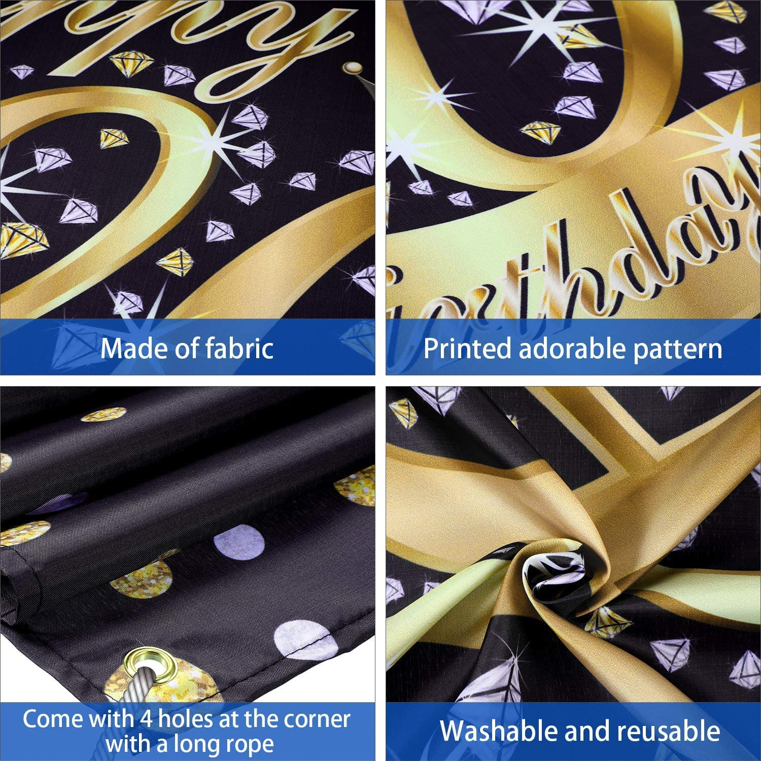 Happy 80Th Birthday Decoration Banner Backdrop Party Decoration, Black Gold 80 Birthday Banner Sign Poster for 80Th Anniversary Photo Booth Props Background Birthday Party Supplies, 72.8 X 43.3 Inch image number 4