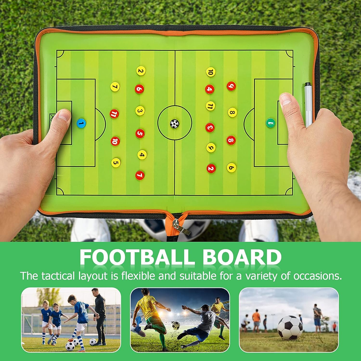 Soccer Coaching Board, Magnetic Soccer Football Tactics Strategy Board, Erasable Coaches Board Clipboard with Magnets Marker Pen, Coach Training Equipment for Teaching and Game Plan image number 3