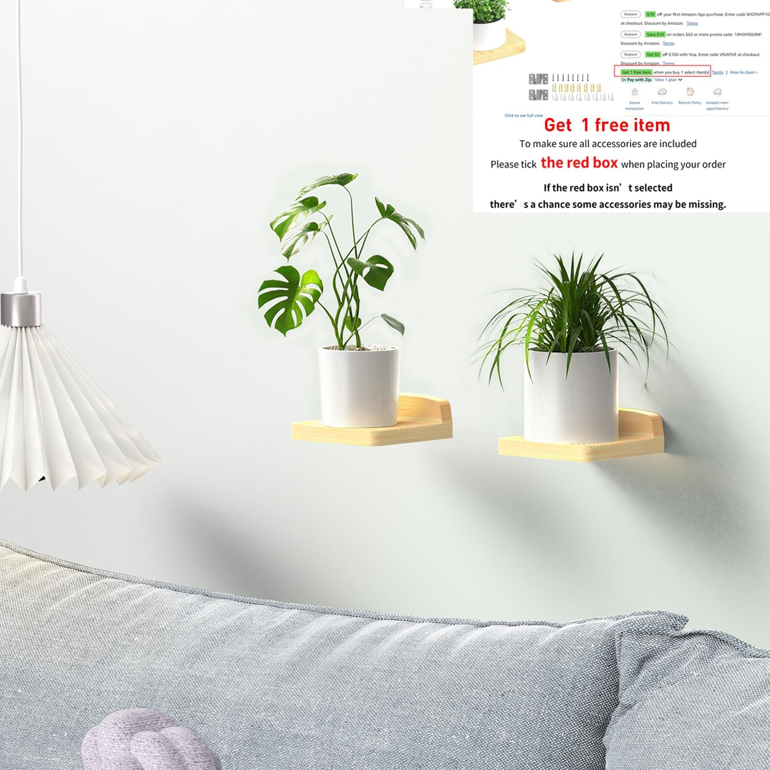 Floating Shelves for Wall. 6"X6" 2-Pack, Solid Wood with Slotted Surface for Breathable Anti-Slip, Rounded Corners, French Cleats, Easy Install for Bedroom, Living Room, Bathroom（Natural Pine） image number 2