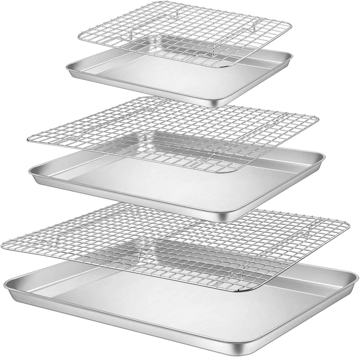 P&P Chef Baking Sheet and Rack Set, 6 Pack (3 Sheets + 3 Racks), 3 Sizes Stainless Steel Baking Pans Cookie Sheets with Cooling Racks for Cooking & Roasting, Oven & Dishwasher Safe, Healthy & Durable image number 6