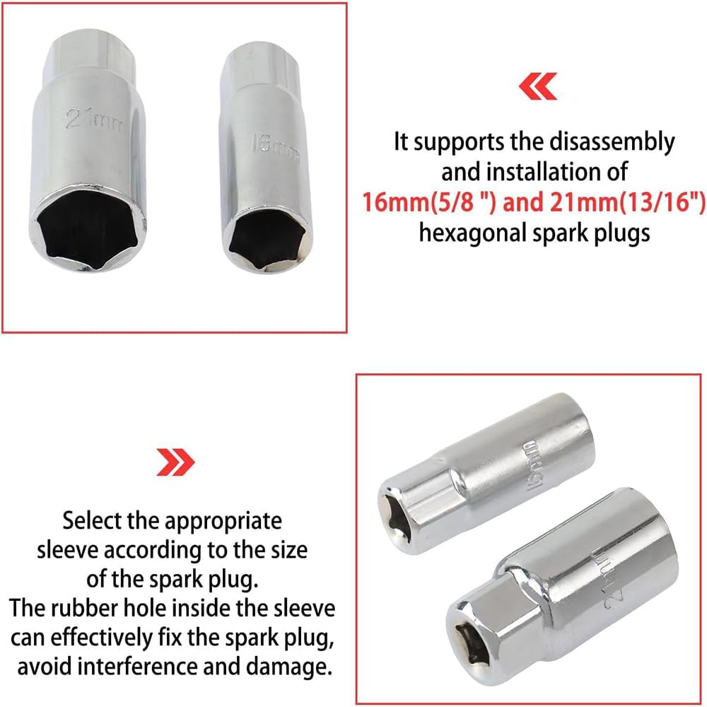Spark Plug Socket Wrench T-Handle 5/8 Inch (16 Mm) and 13/16 Inch (21 Mm) Installer Tool, Universal Spark Plug Remover Tool,Suitable for Lawn Mowers, Motorcycles, Small Motor Vehicles image number 1