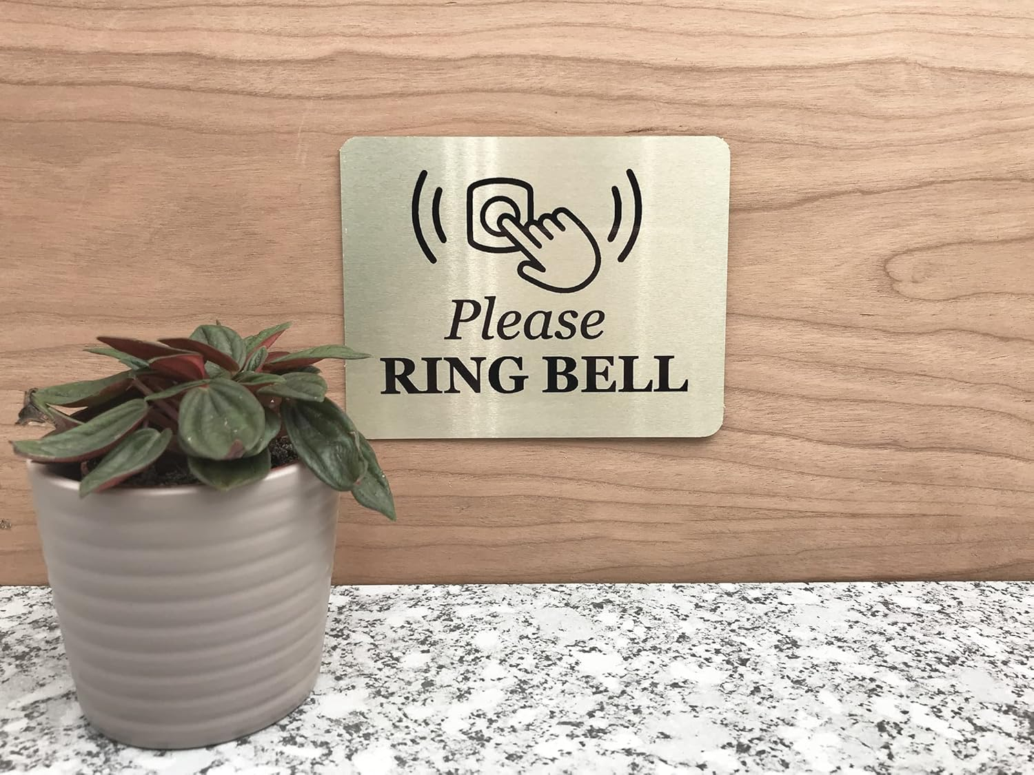 Please Ring Bell Sign with Adhesive Backing, Printed Metal Aluminium Sign with UV Lamination (Size 15 Cm X 9Cm) Door Entrance Reception Notice. Silver/Gold (Light Gold) image number 1