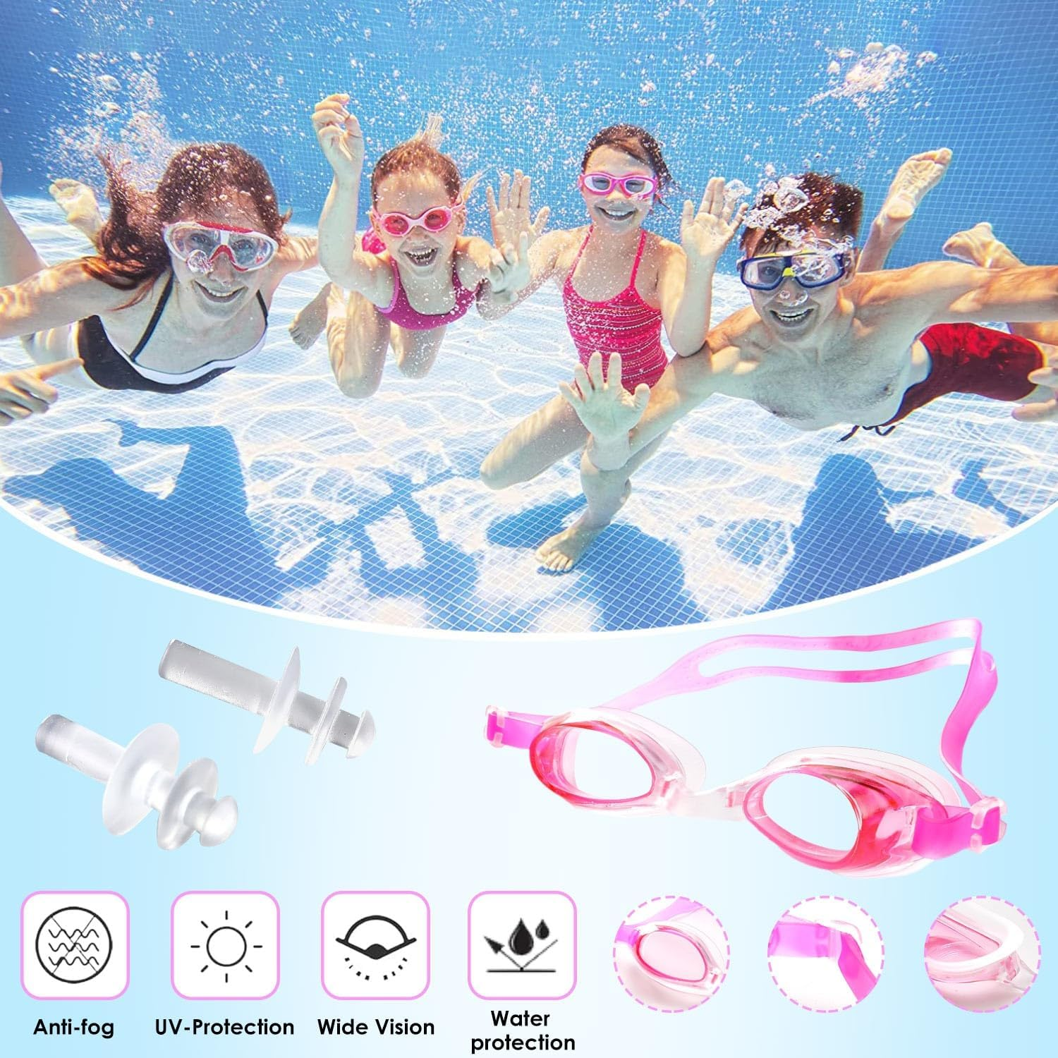 Slowton Girls Short Sleeve Swimsuit, 4 Piece Rash Guard Set Short Sleeve Bathing Suit with Swimming Cap and Goggle, Summer Quick Dry Swimwear for Kids Girls 5-12 Years image number 3