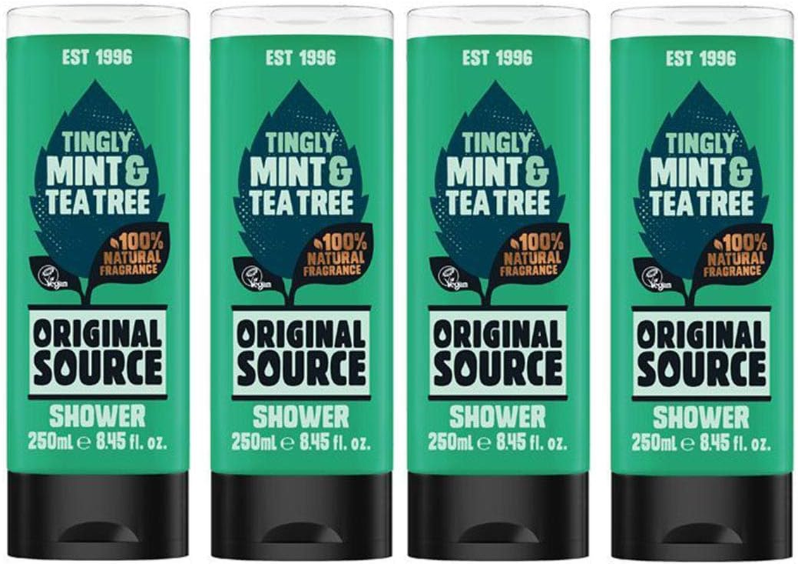 Original Source Tingly Mint & Tea Tree Shower Gel Set with Sparkling Mint & Tea Tree Oil, 4 X 250Ml