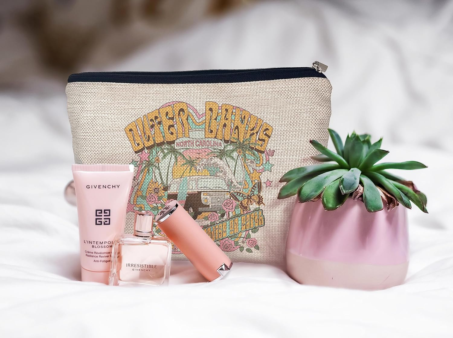 Ayxvt Outer Banks Paradise on Earth Decor Cosmetic Bag,Retro Summer Bus Sand Beach Clipart Decorative Women'S Makeup Bag Zipper Pouch Travel Toiletry,Gifts for Summer Lovers Women Girls image number 2