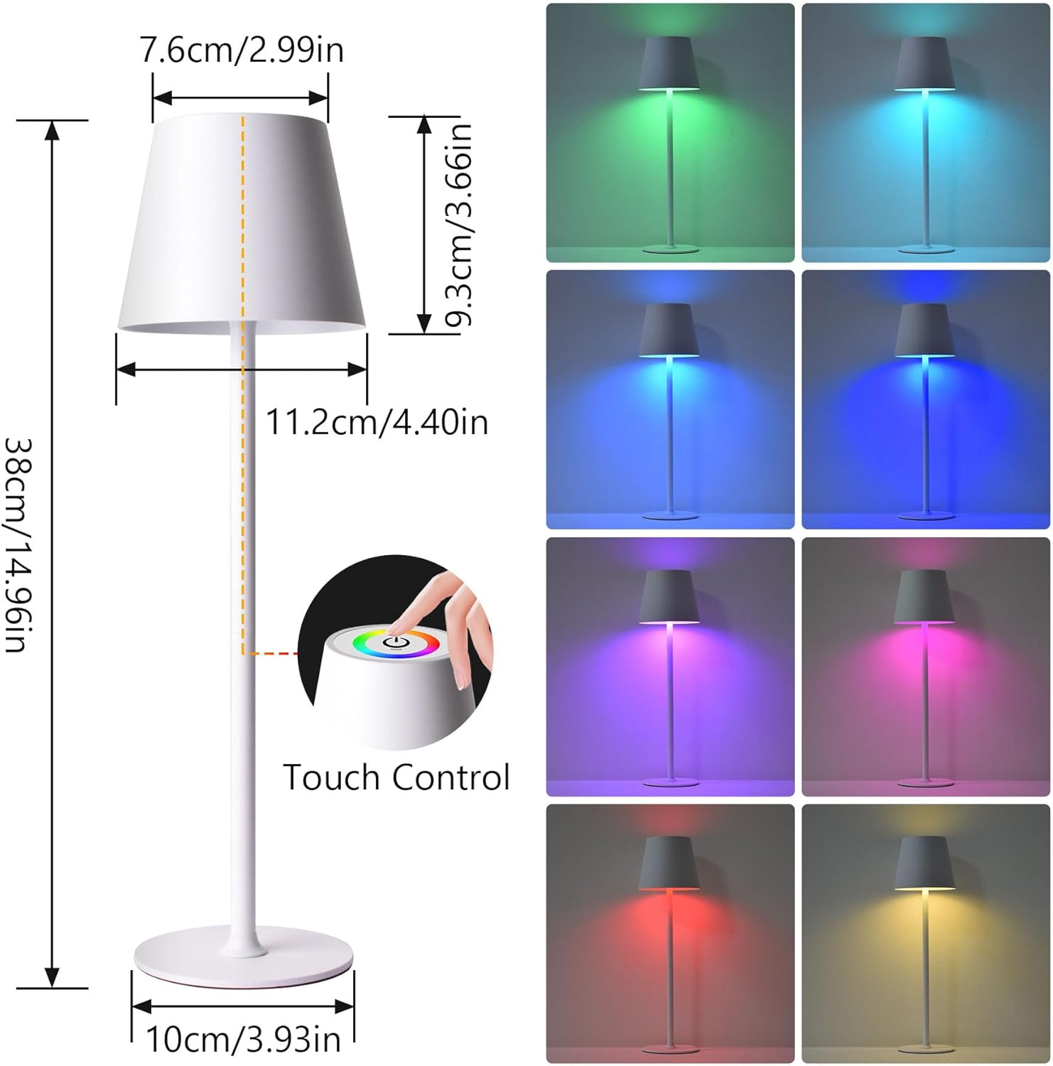 Jueholla Pack of 2 LED Table Lamps, RGB Dimmable LED Battery Table Lamp Wireless, with 5200 Mah Battery, Rechargeable Table Lamp with USB, IP54 Waterproof for Indoor Outdoor Bedroom Bar White image number 3