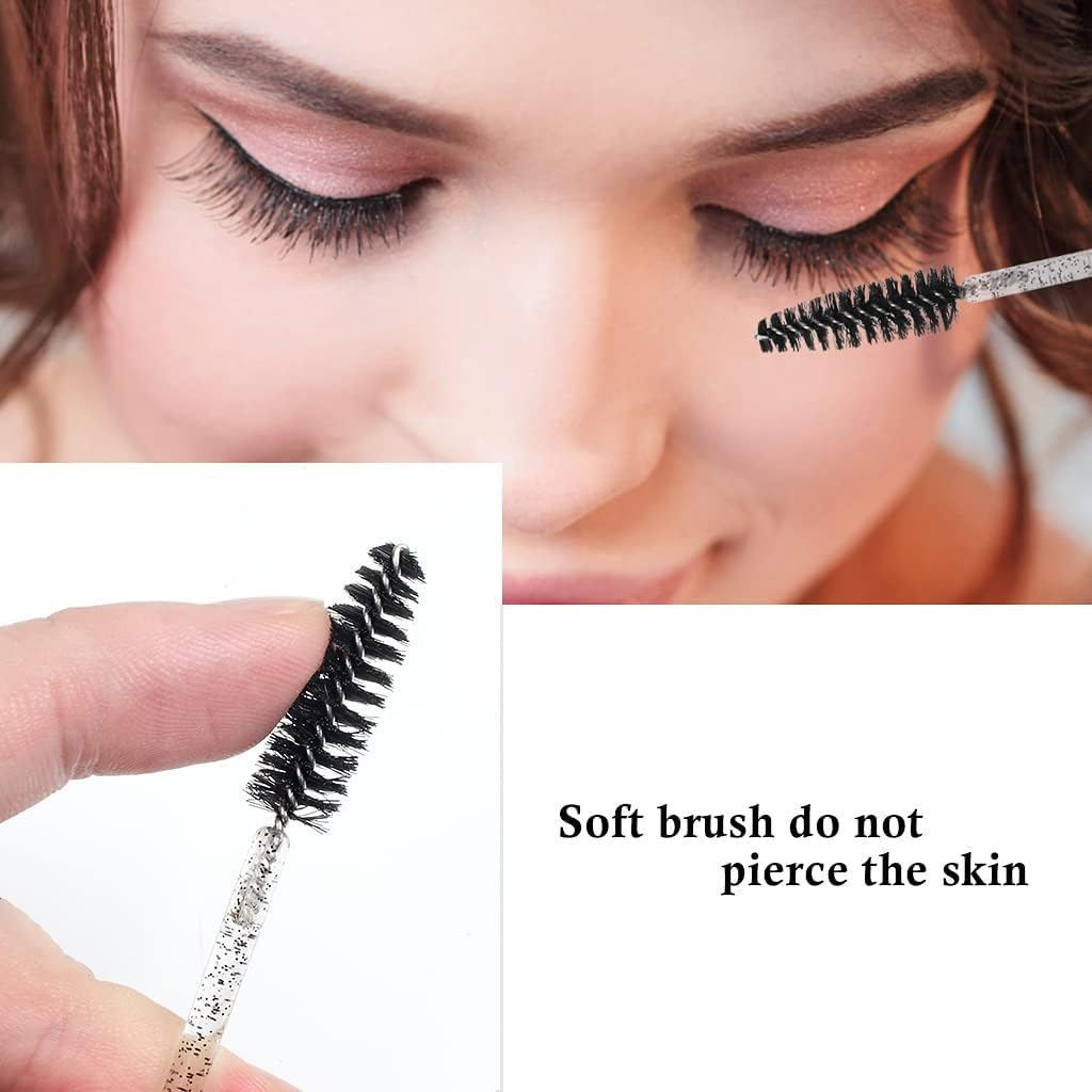 SWKJ 60 PCS Disposable Eyelash Brushes, Spoolies Eyebrow, Mascara Wands Applicator Lash Brushes Castor Oil Brush Cosmetic Makeup Tools(Crystal-Black) image number 3