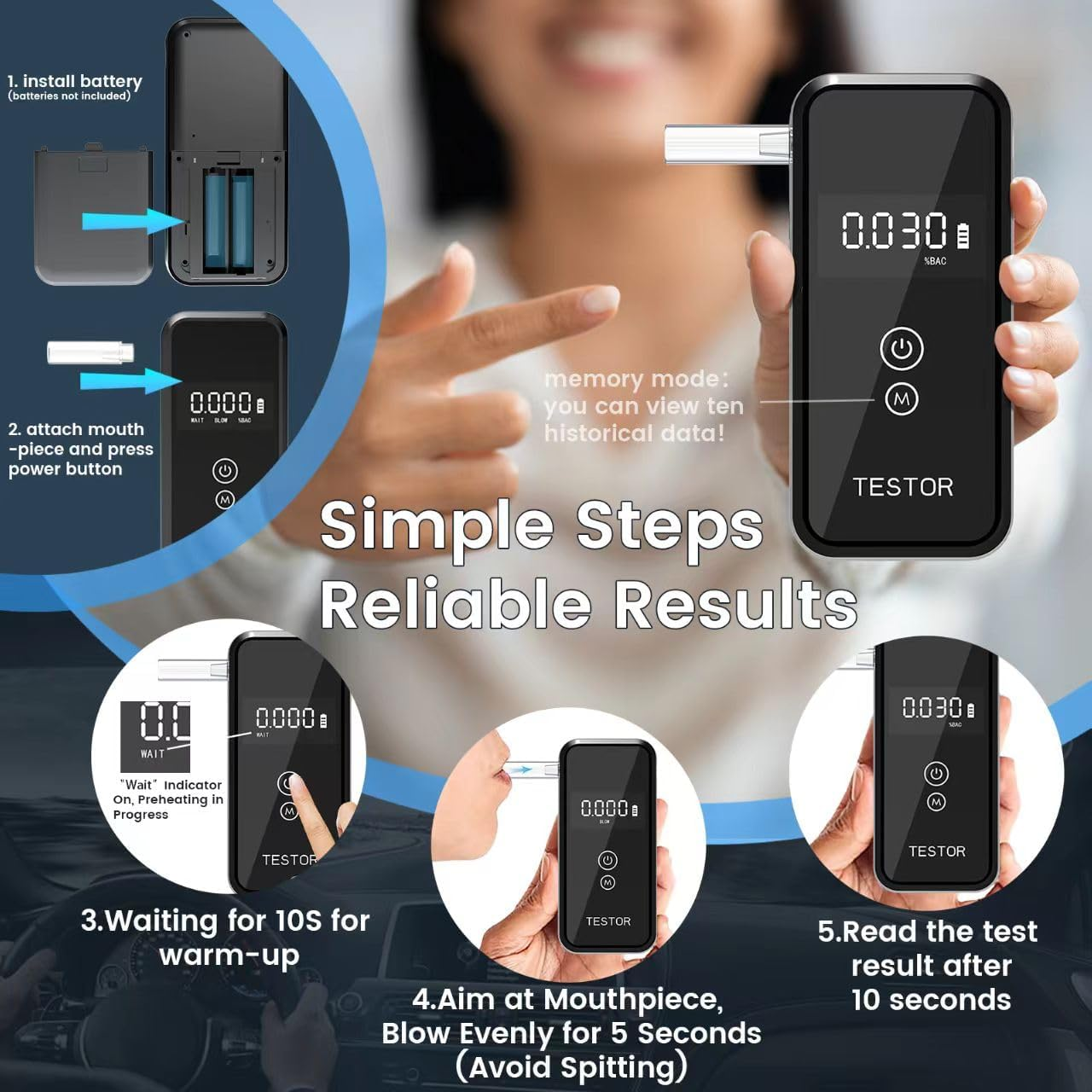 Breathalyzer Portable Alcohol Tester -2025 Digital Screen & High Accuracy Complies with Australian Standard for Personal, Home, Professional Use image number 1