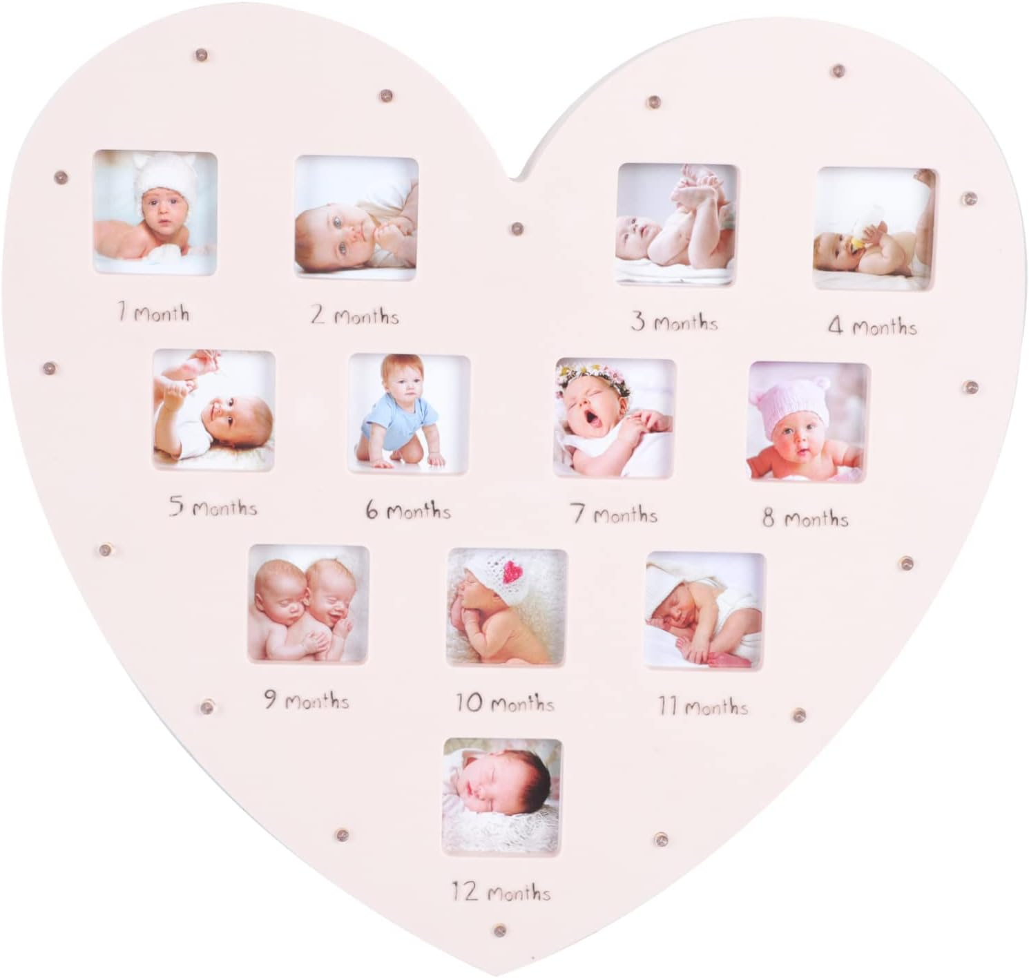 Creative Heart Shape Photo Frame with Light Milestone Photo Frame for Newborn Month Picture Display Unique Nursery Decor for Showers image number 3