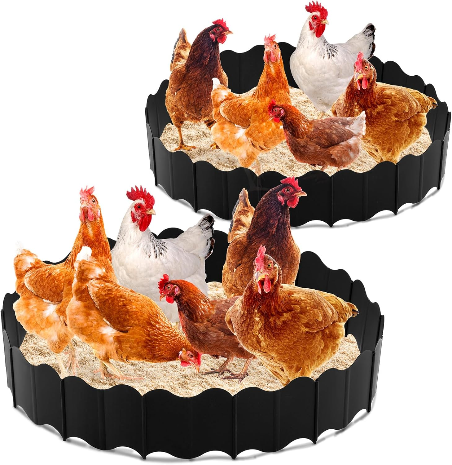 1 Set Large Chicken Dust Bath Tub 18.5'' Dia X 5.5'' H Bottomless Design round Adjustable Chicken Coop Cleaner Container Dust Bath for Essential Coop Accessory