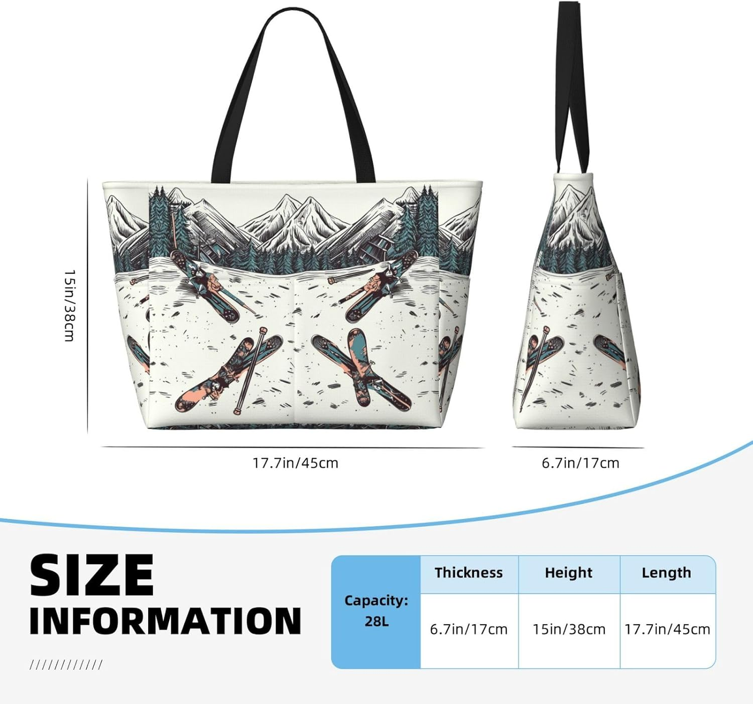 GDSHJKLW Beach Bags for Women Large Waterproof Sandproof Beach Tote Bag Lightweight Zipper Carry on Bag Skiing with Gear Set Pool Bag for Gym Travel Vocation, Black, One Size image number 1